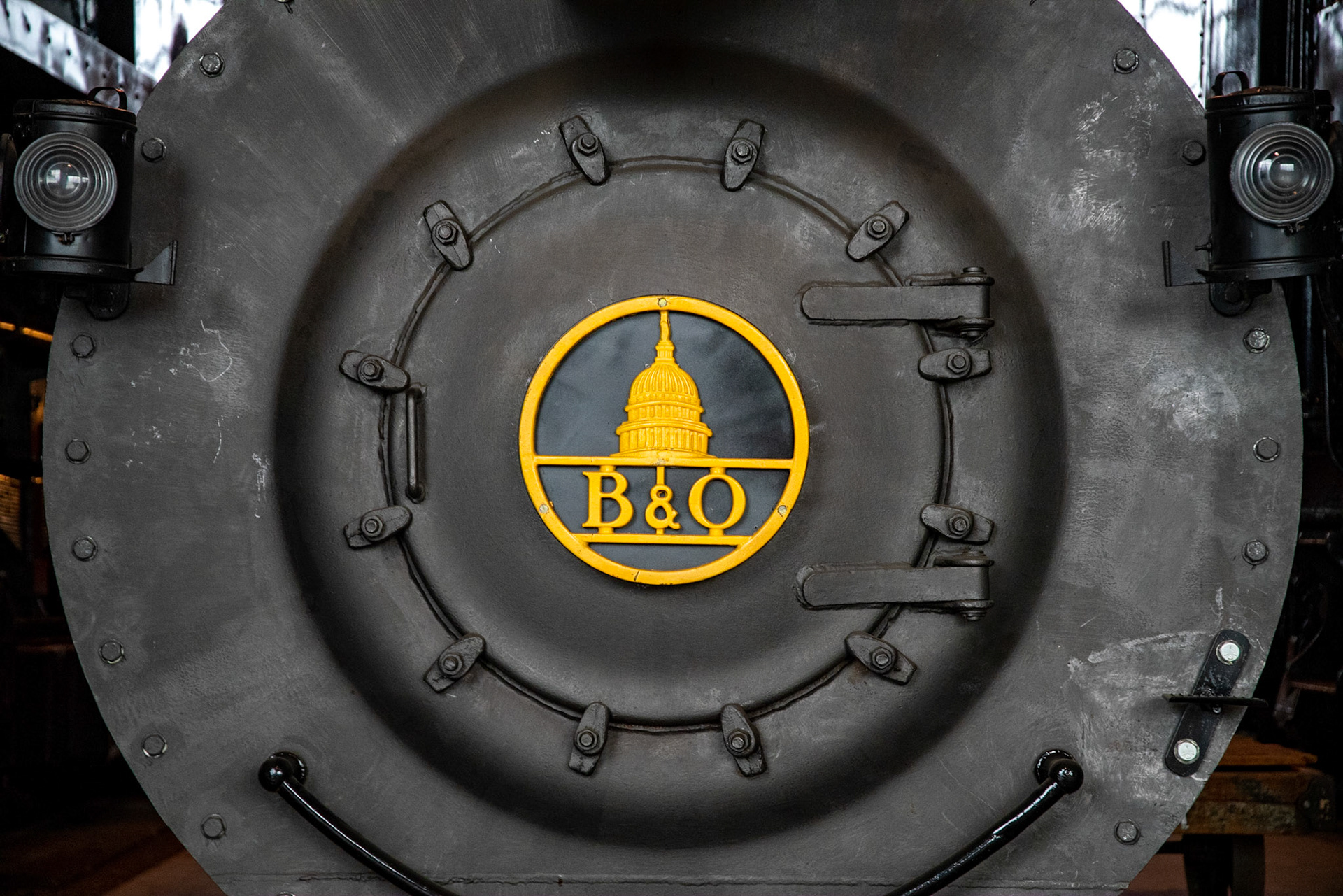 B&amp;O smokebox door at the Age of Steam roundhouse, Jan. 13, 2022
