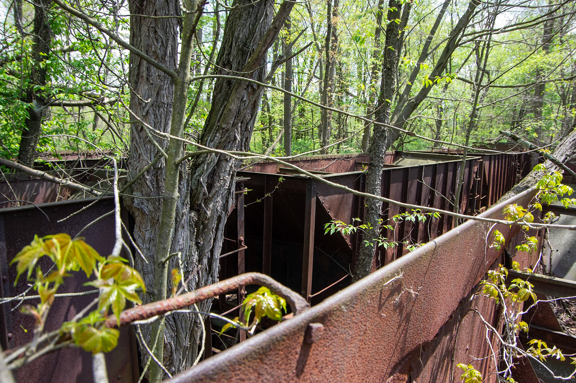 Abandonded East Broad Top narrow-gauge cars in Mt. Union, Pa. on April 23, 2017.