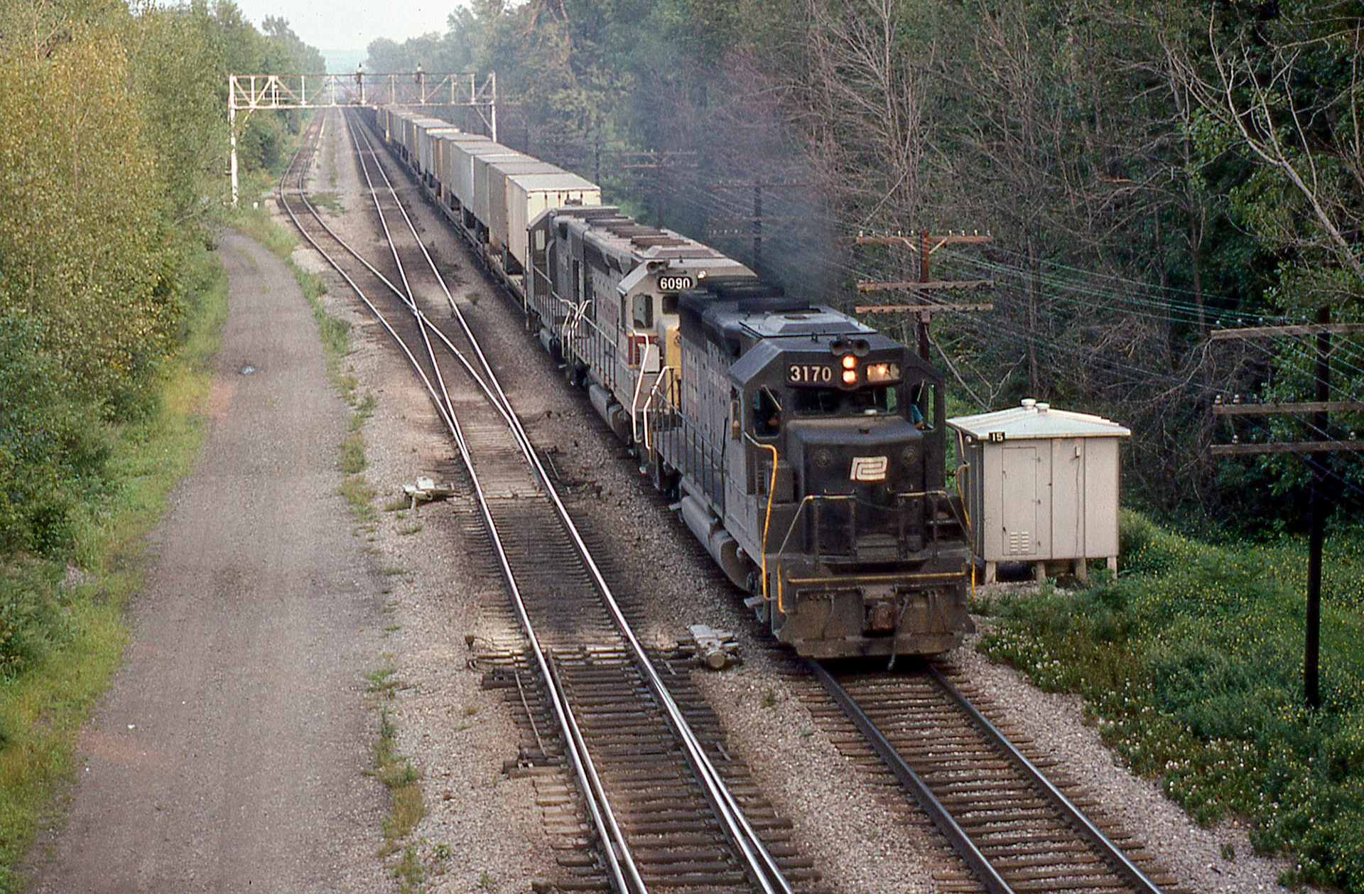 Eastbound at CP15, Newark, N.Y. on Sept. 3 1977.