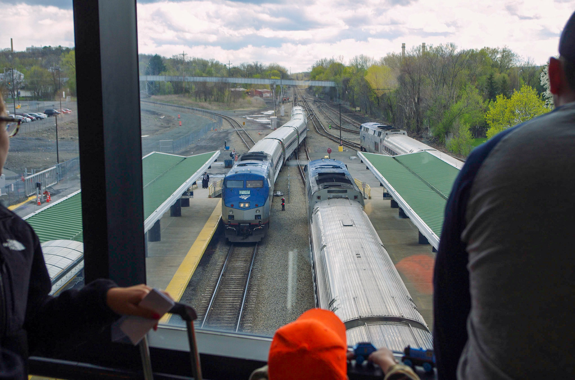 View from the station as a northbound Amtrak train arrives