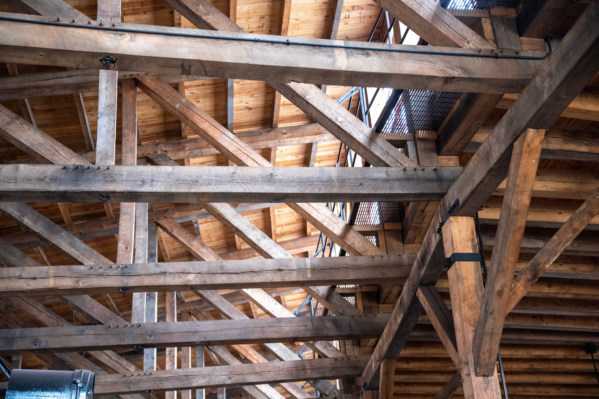 Roof trusses at the Age of Steam roundhouse, Jan. 13, 2022