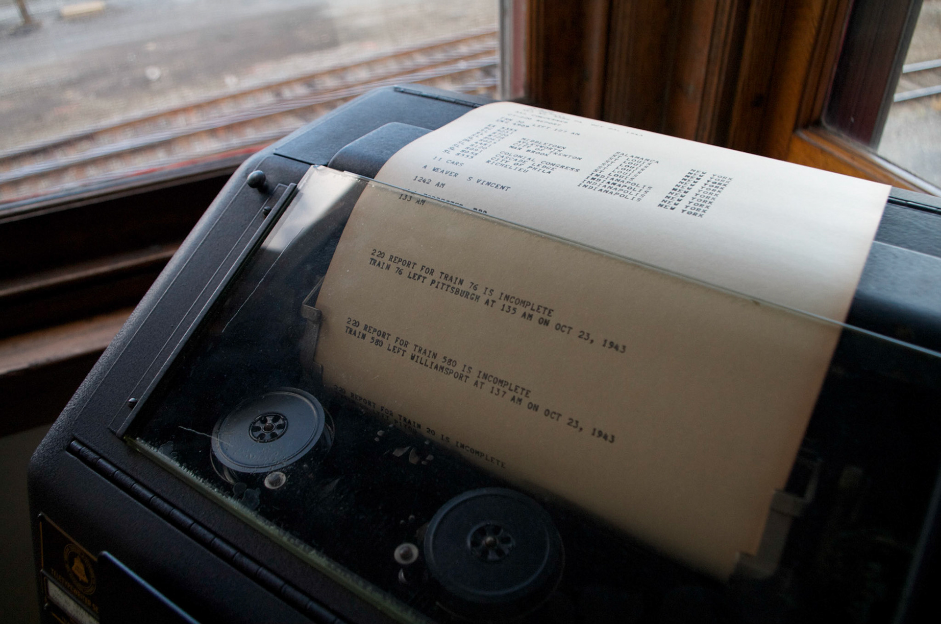 Even the teletype machine is set up to print train information