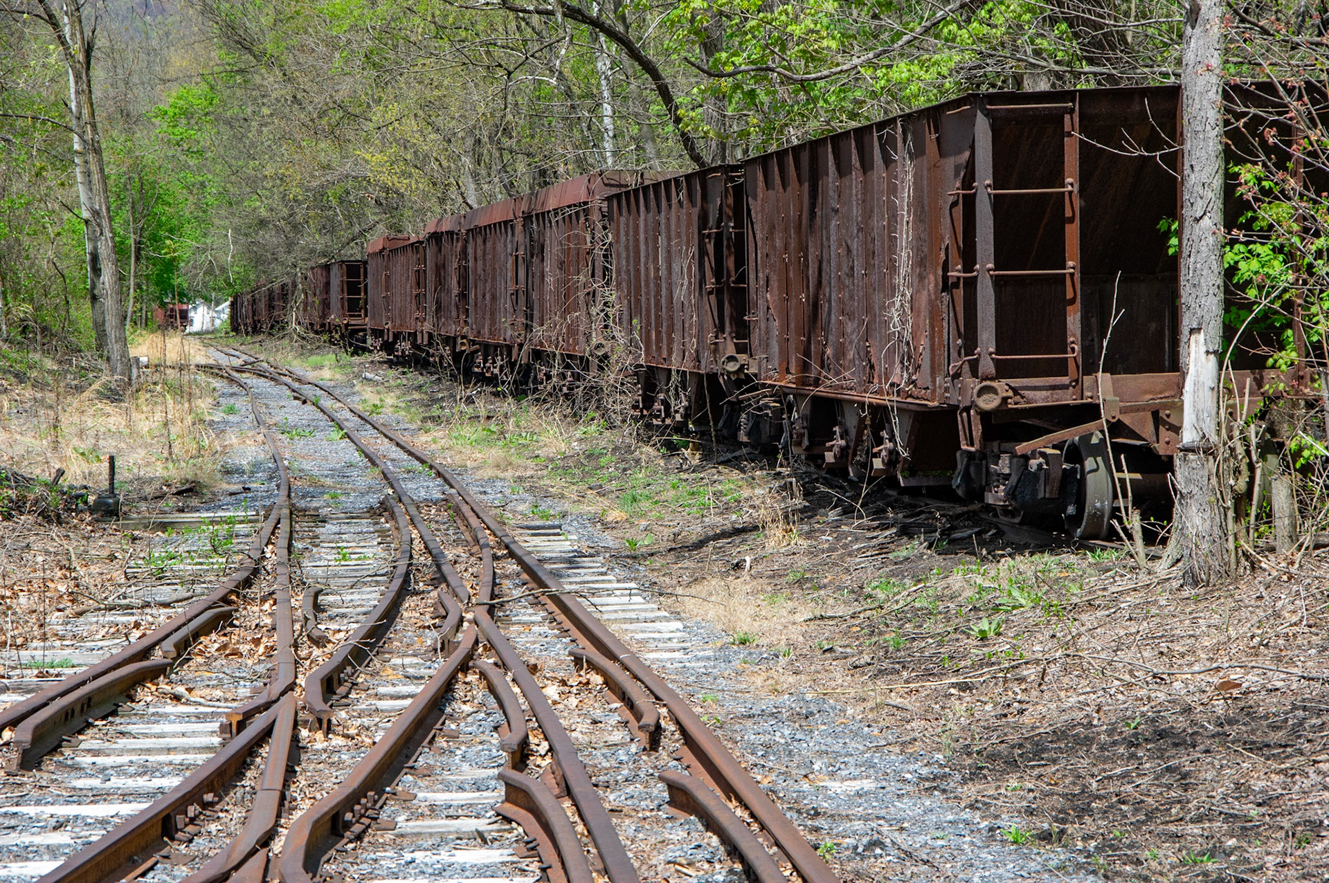 Abandonded East Broad Top narrow-gauge cars in Mt. Union, Pa. on April 23, 2017.
