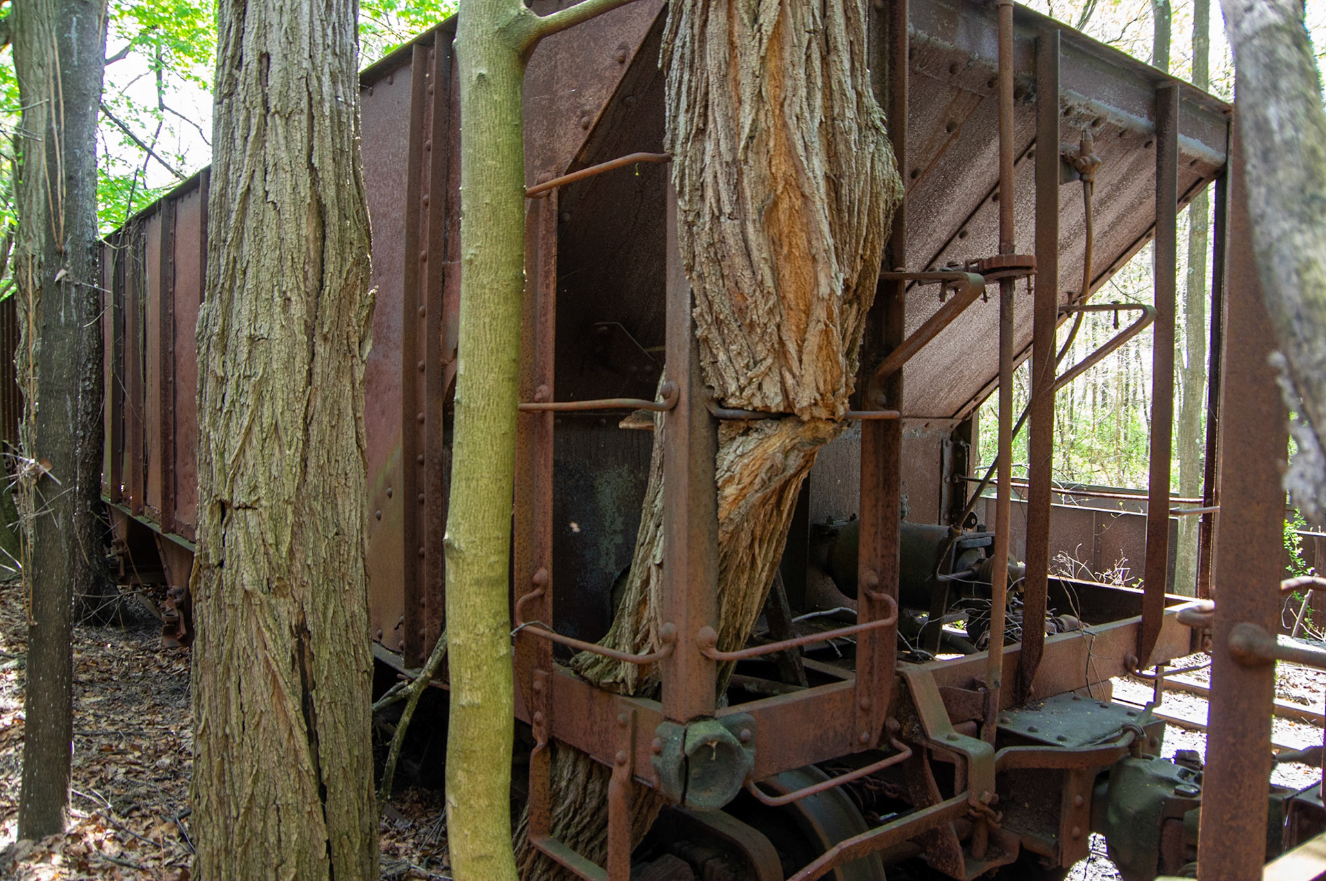Abandonded East Broad Top narrow-gauge cars in Mt. Union, Pa. on April 23, 2017.