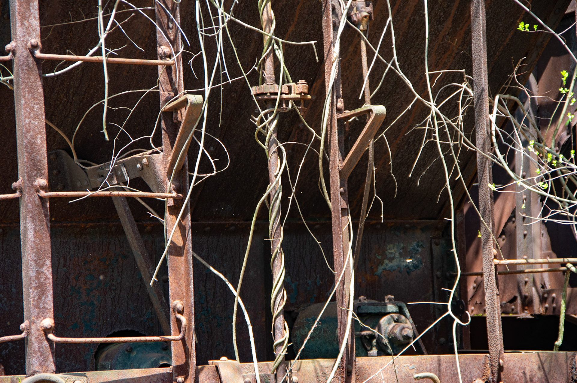 Abandonded East Broad Top narrow-gauge cars in Mt. Union, Pa. on April 23, 2017.