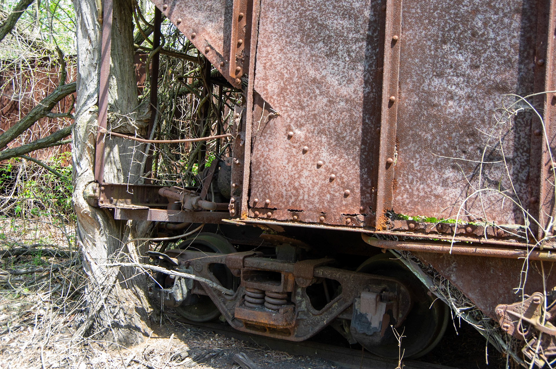 Abandonded East Broad Top narrow-gauge cars in Mt. Union, Pa. on April 23, 2017.