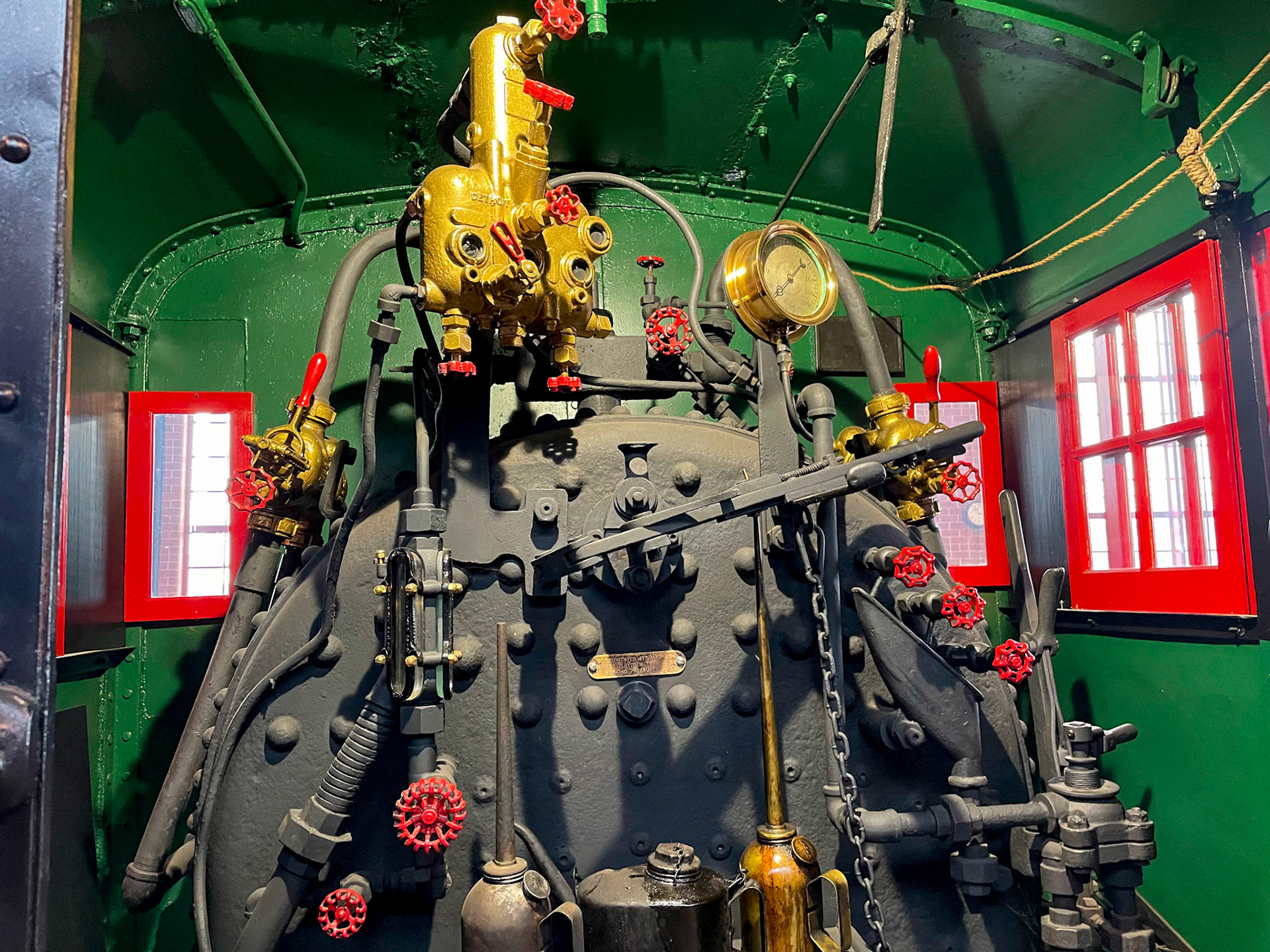 Backhead of a small switch engine at the Age of Steam roundhouse, Jan. 13, 2022