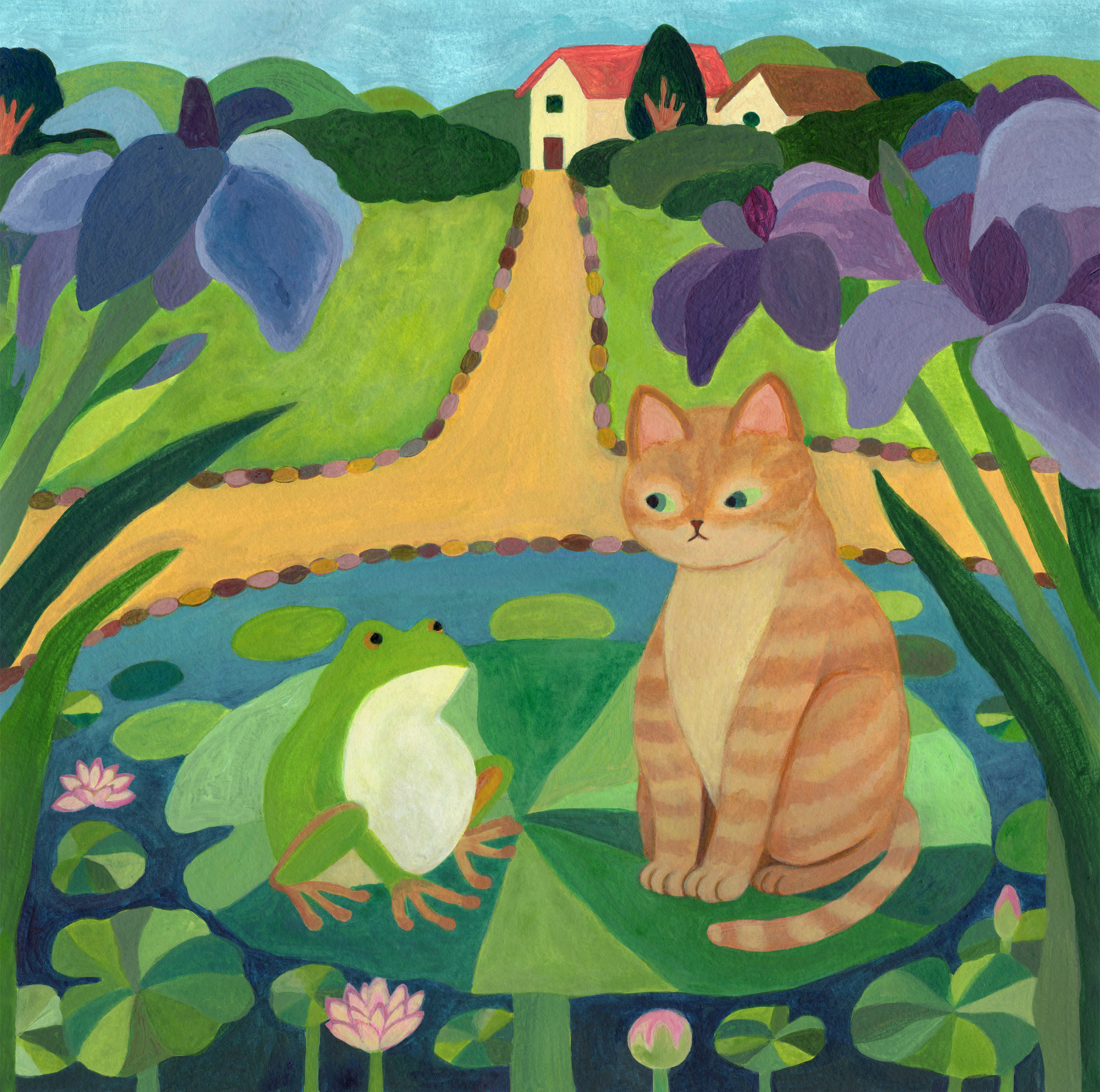 Cat with Frog in Lotus Garden 2022