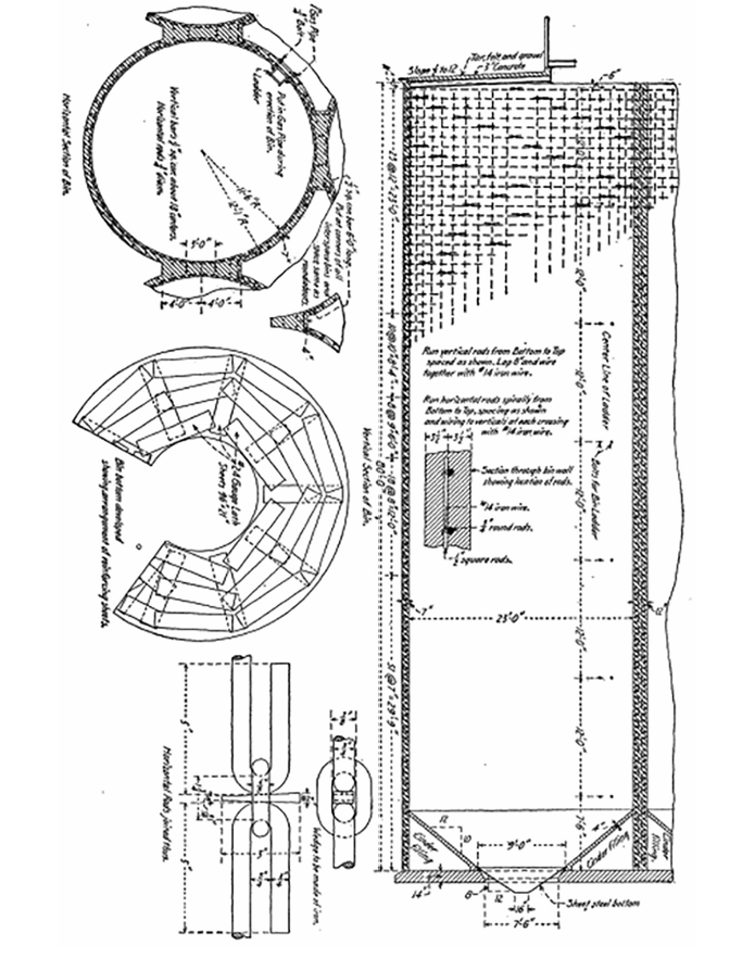 Figure 1.4: Pg. 424. Photograph. Ketchum, M. S. The design of walls, bins and grain elevators. Mcgraw-hill, 1919.