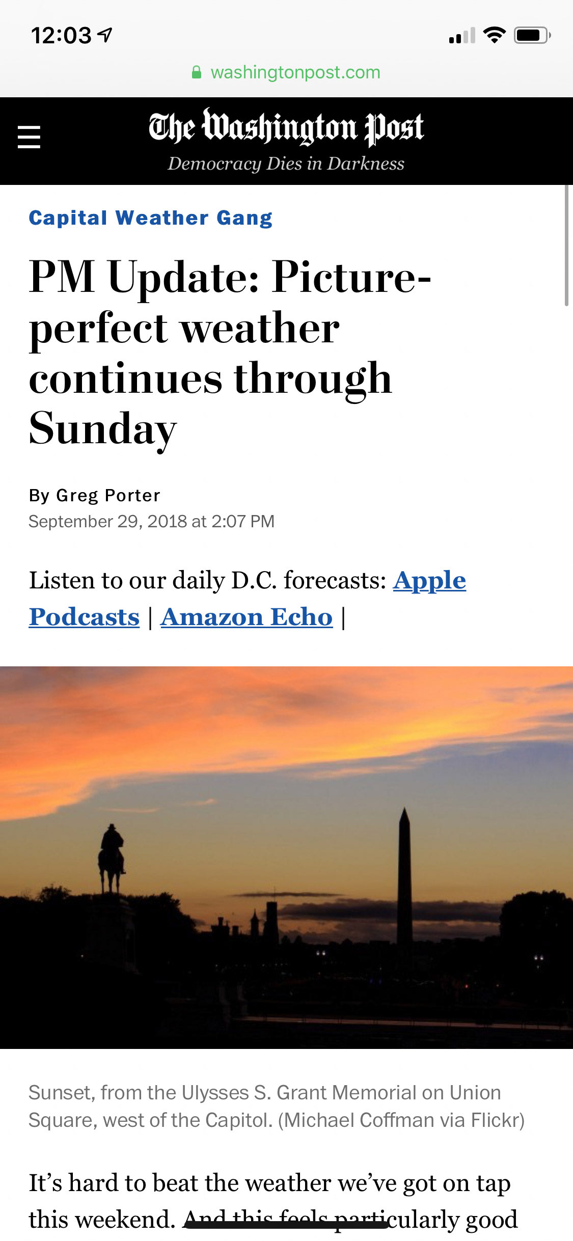 Sunset from Ulysses S. Grant Memorial on Union Square