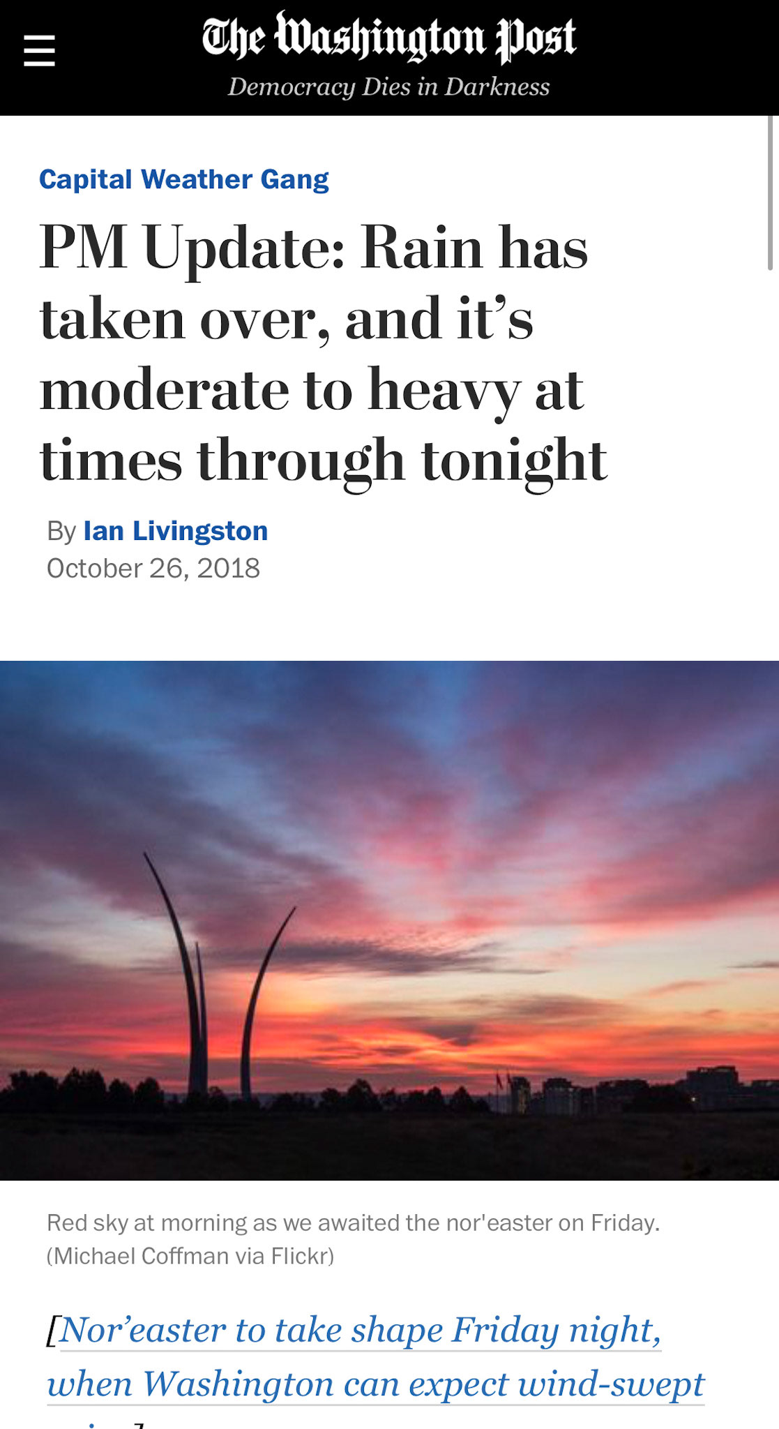 Red Sky morning at the Air Force Memorial