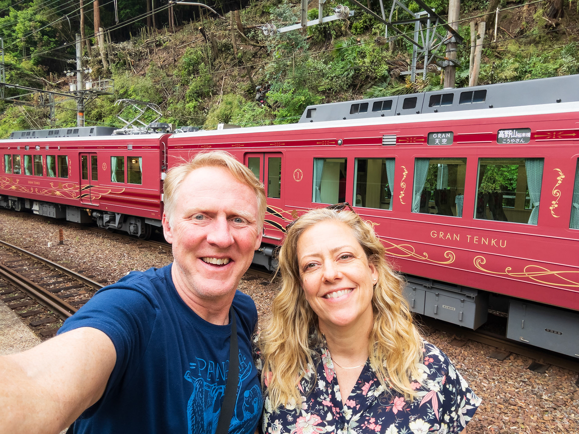 At a stop on our GRAN TENKU sightseeing train from Osaka to Koyosan