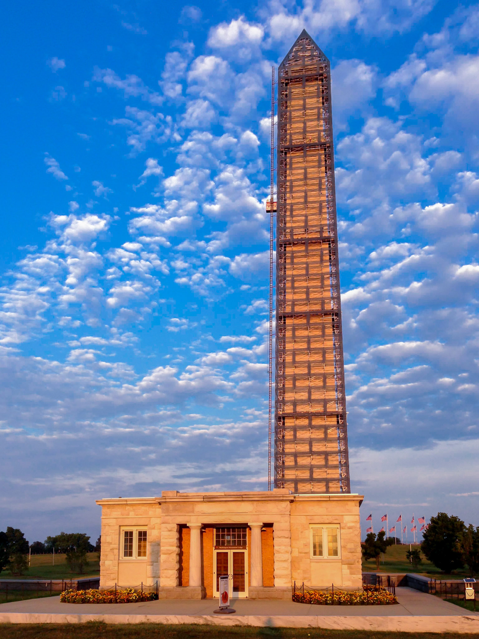 Washington Monument with Scaffolding at Sunrise