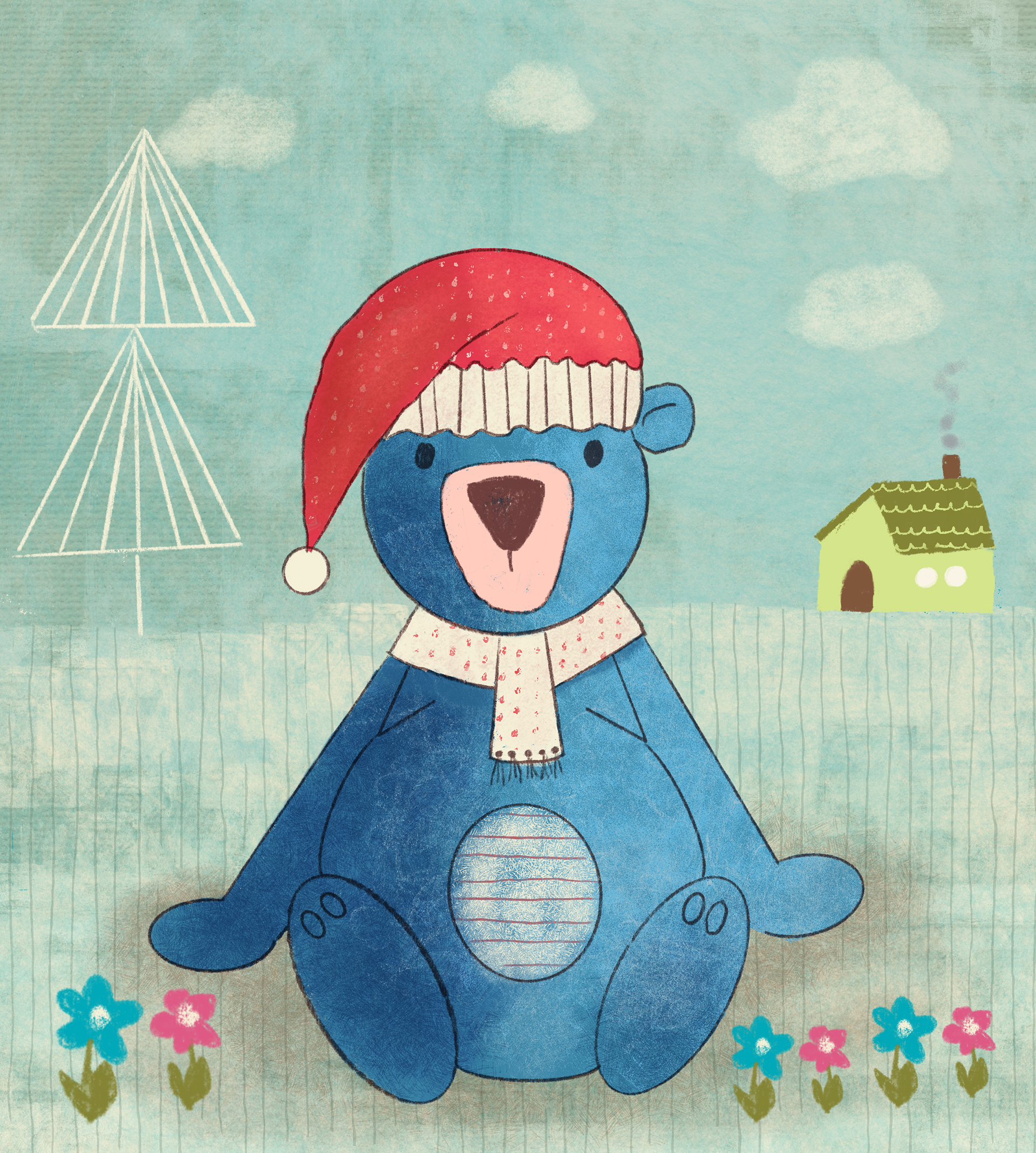 Teddy in a Red Hat – A winter friend with a heart as warm as cocoa and a smile as wide as the sky.