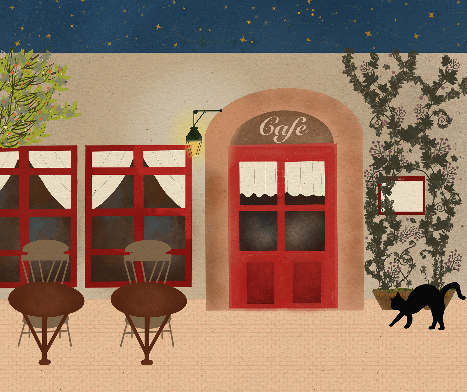Red Café – Laughter and whispers echo through its bright red walls.
