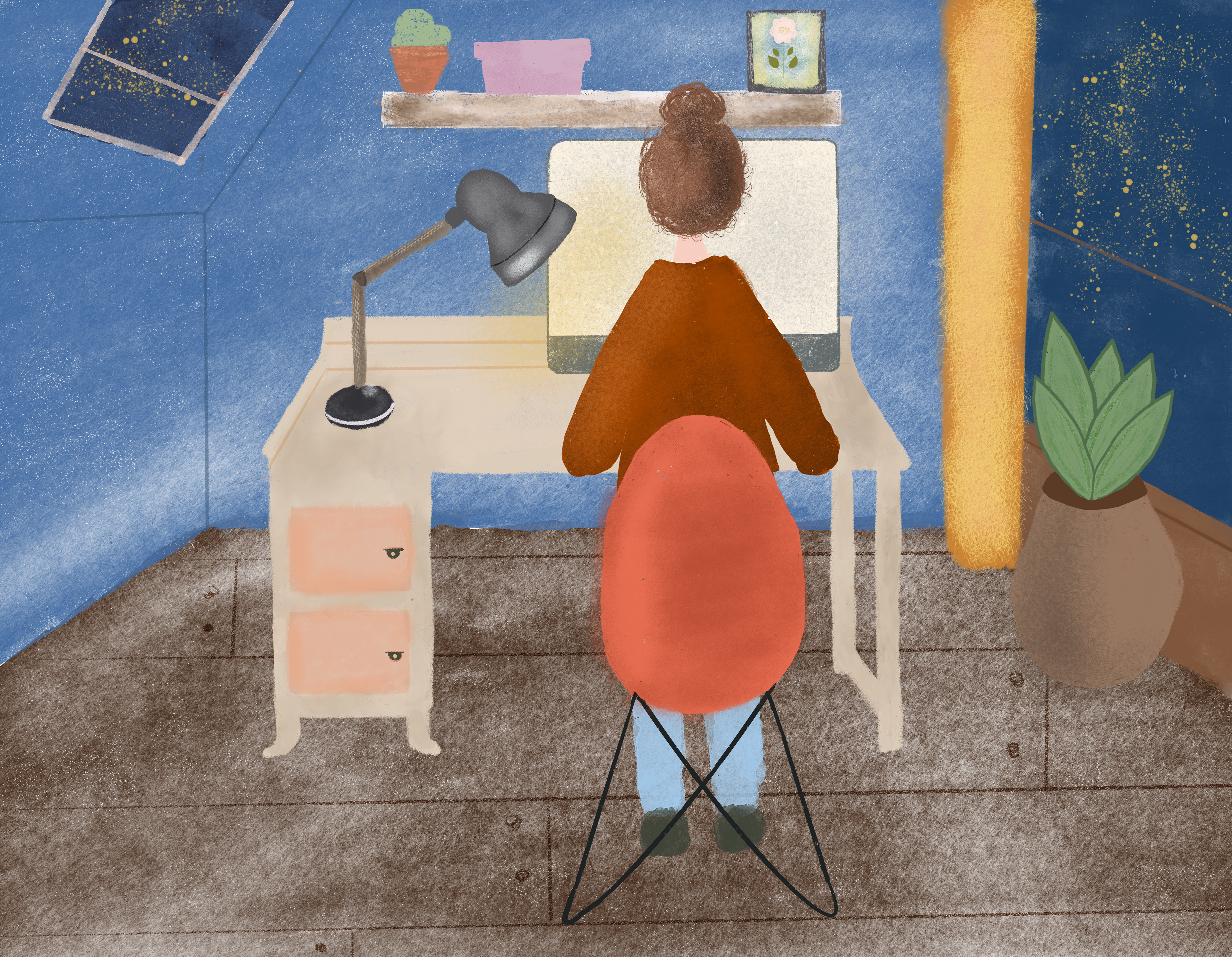 Midnight Desk – A lamp, a sketchbook, and a heart full of stories waiting to shine.