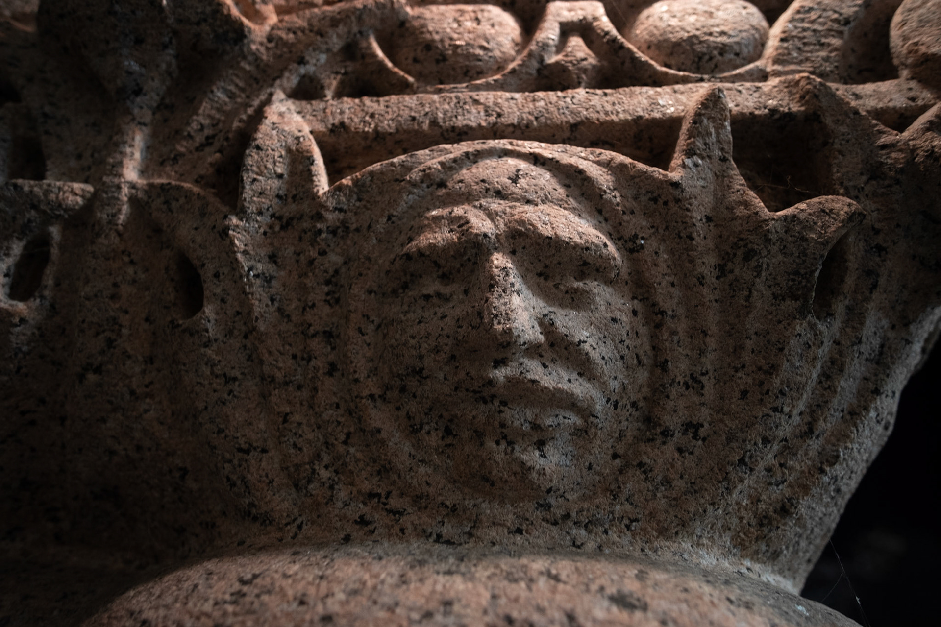 So, whatcha lookin at at? Detail on the capital part of a pillar, front of the Landmark Building.