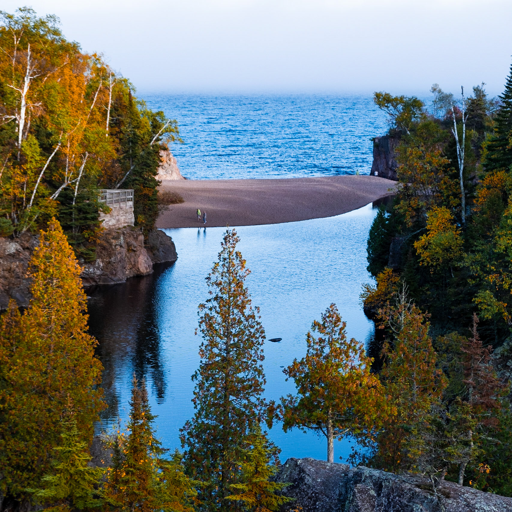 Baptism River meets a wall of fog on Lake Superior