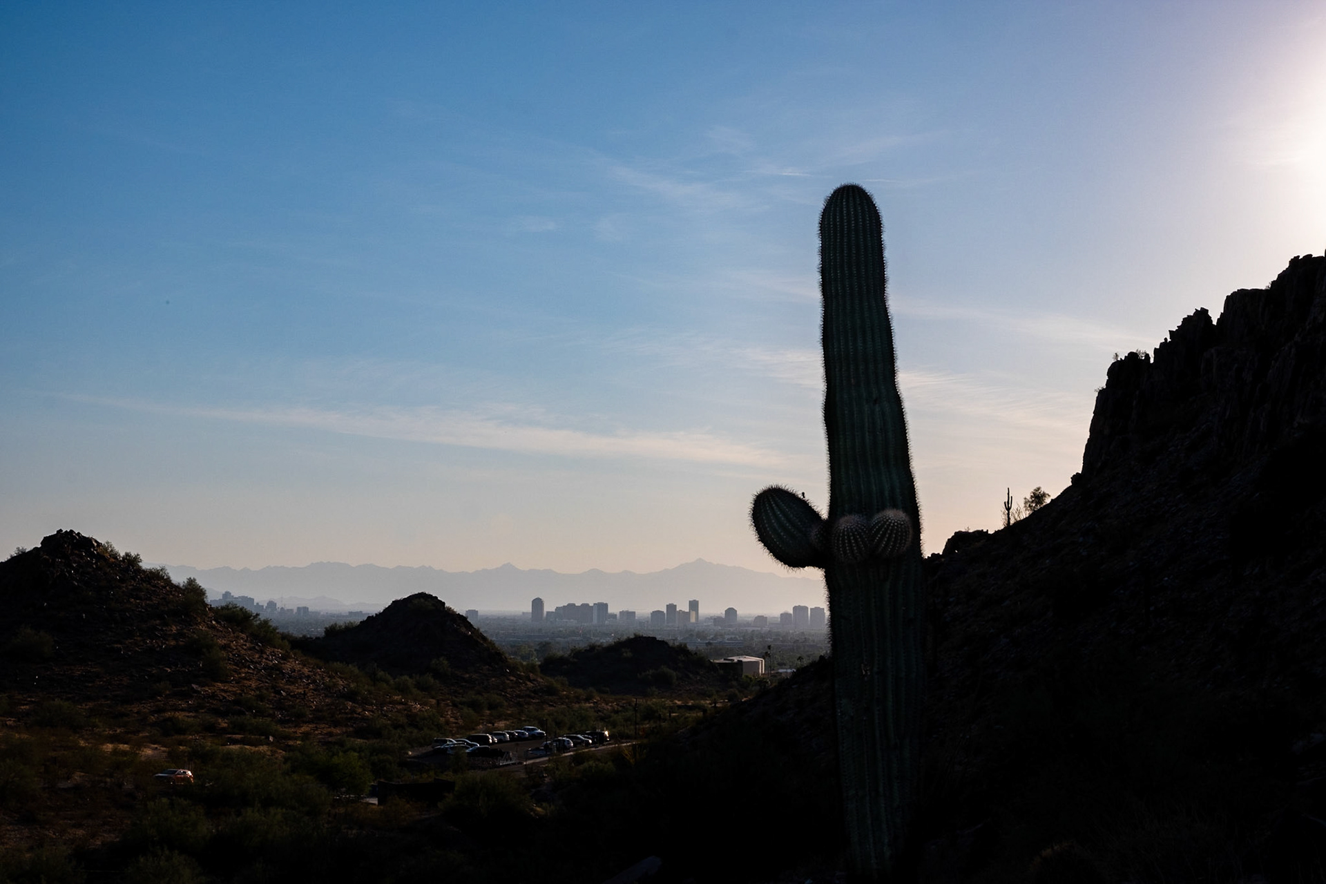 City skyline amongst the hills.