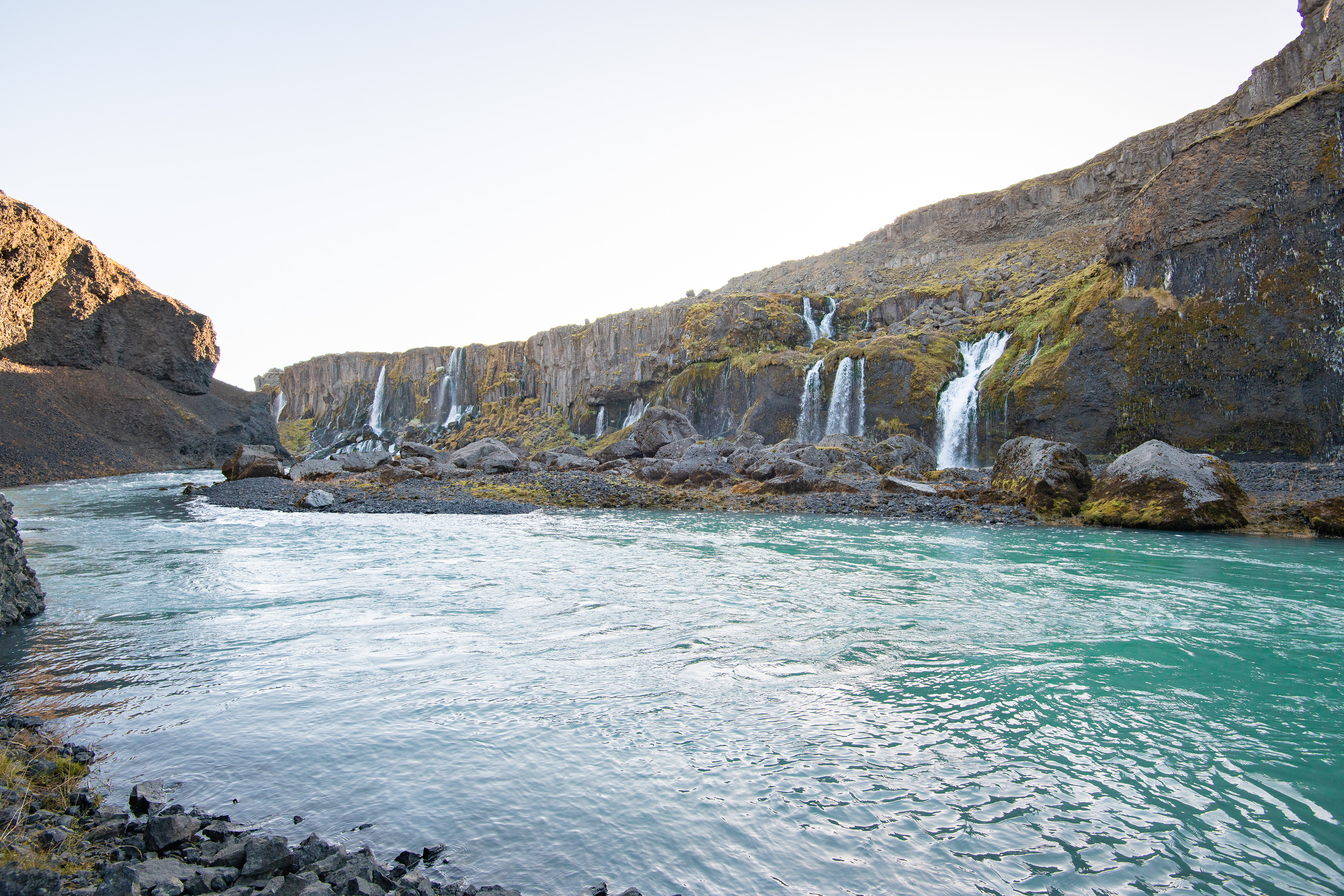 Sigöldugljúfur canyon from the bottom of the canyon by the river