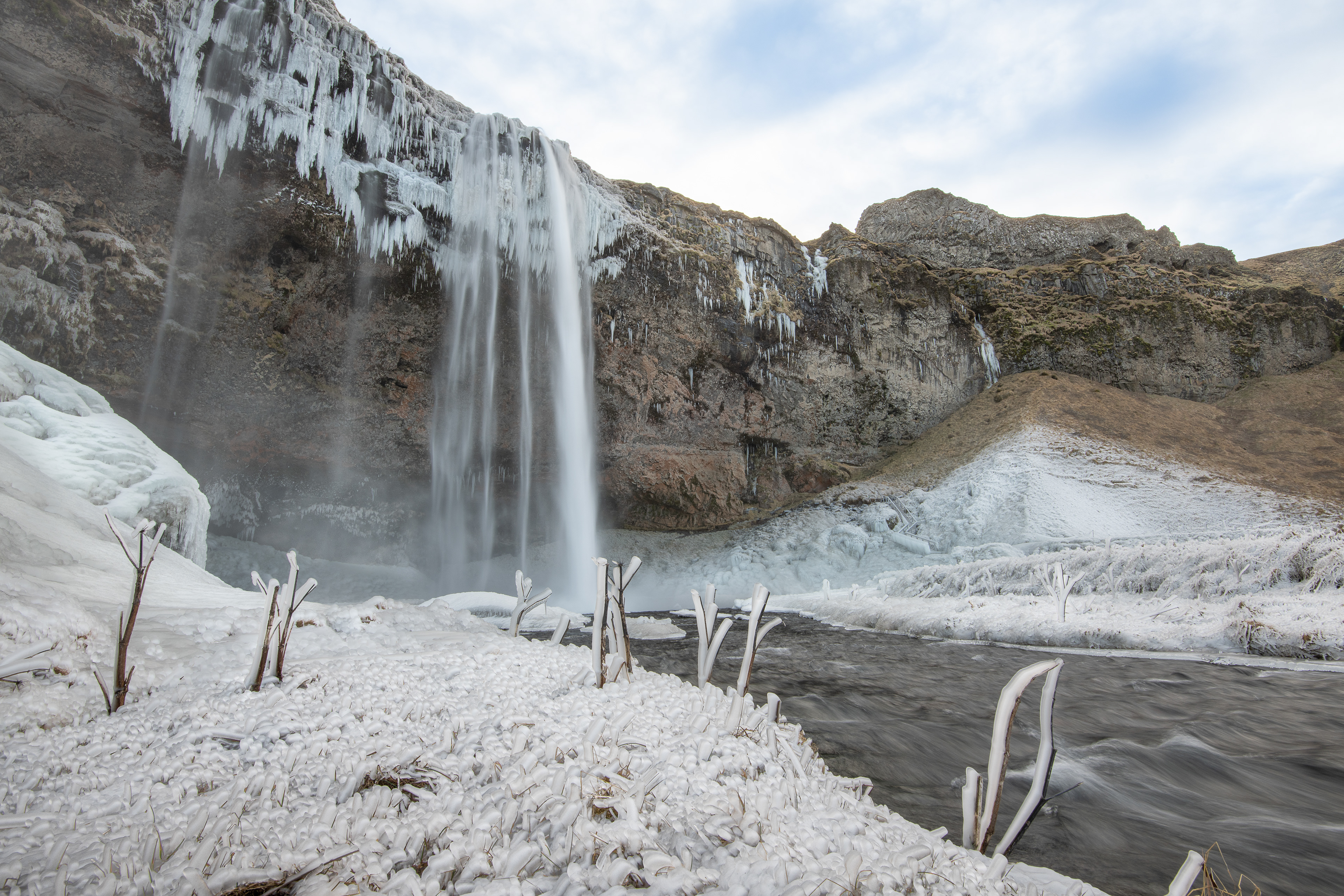 Seljalandsfoss waterfall in winter