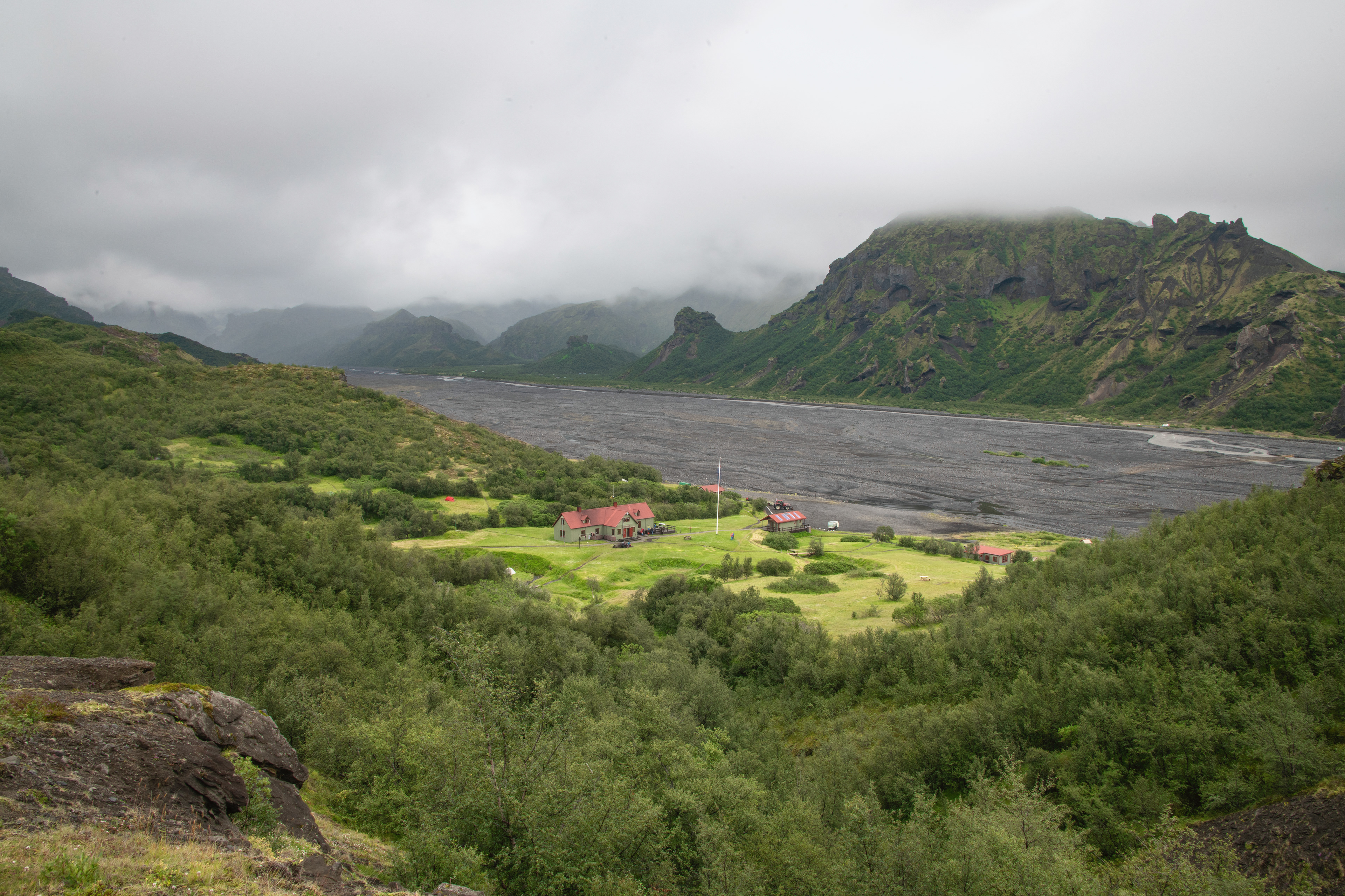 Þórsmörk during summer where the Iceland Touring Association (FÍ) offers accommodation, a campsite, and service for visitors