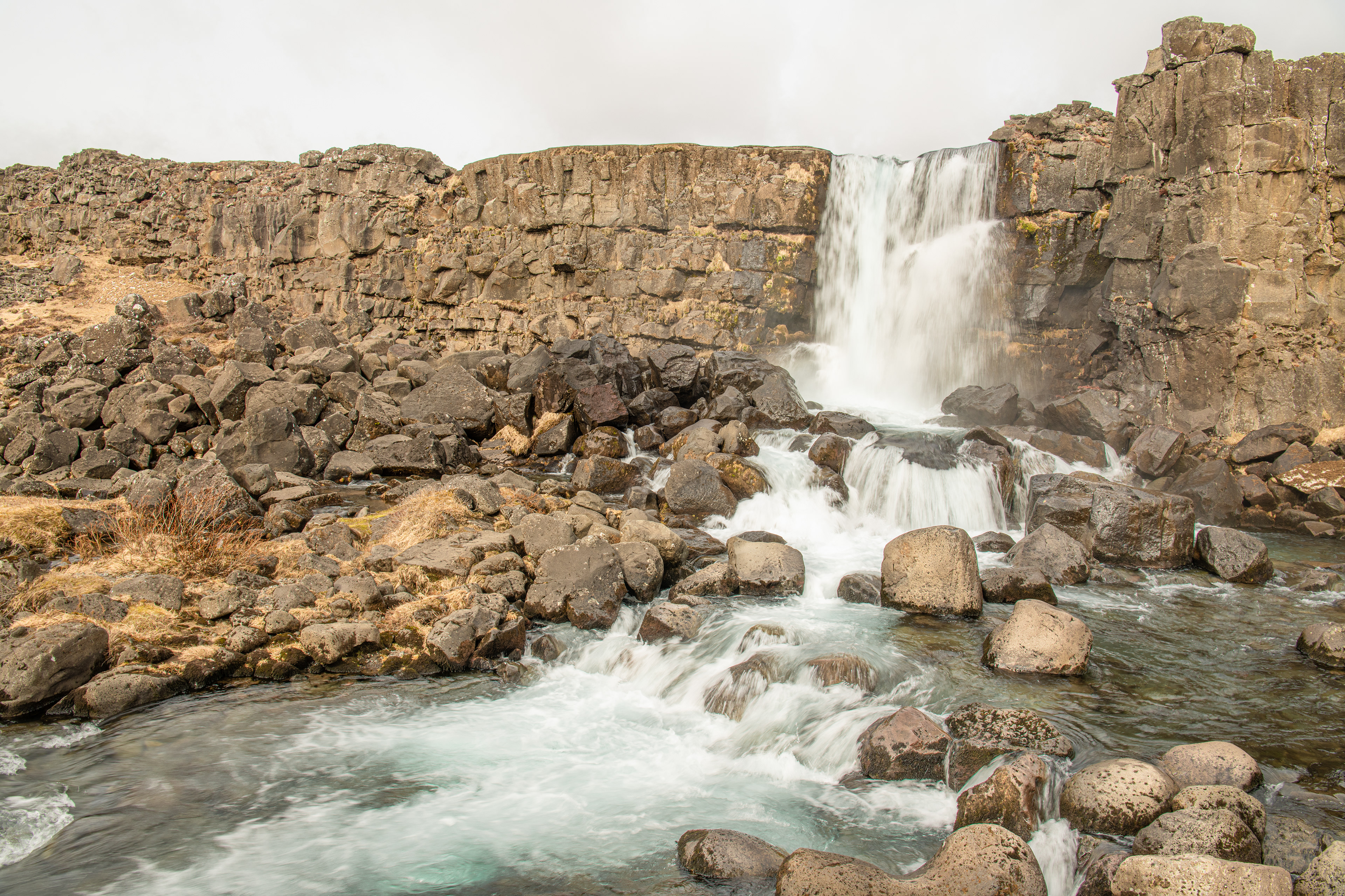In spring the volume of the water increases in Öxarárfoss waterfall