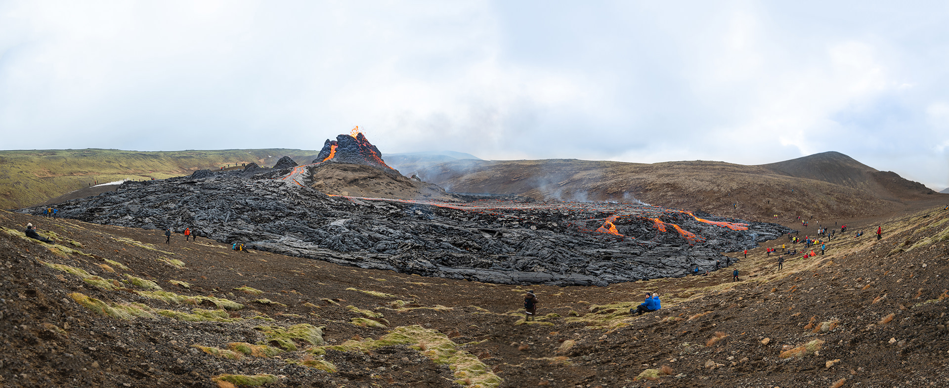 The new crater or caldera at Geldingadalir Reykjanes Peninsula