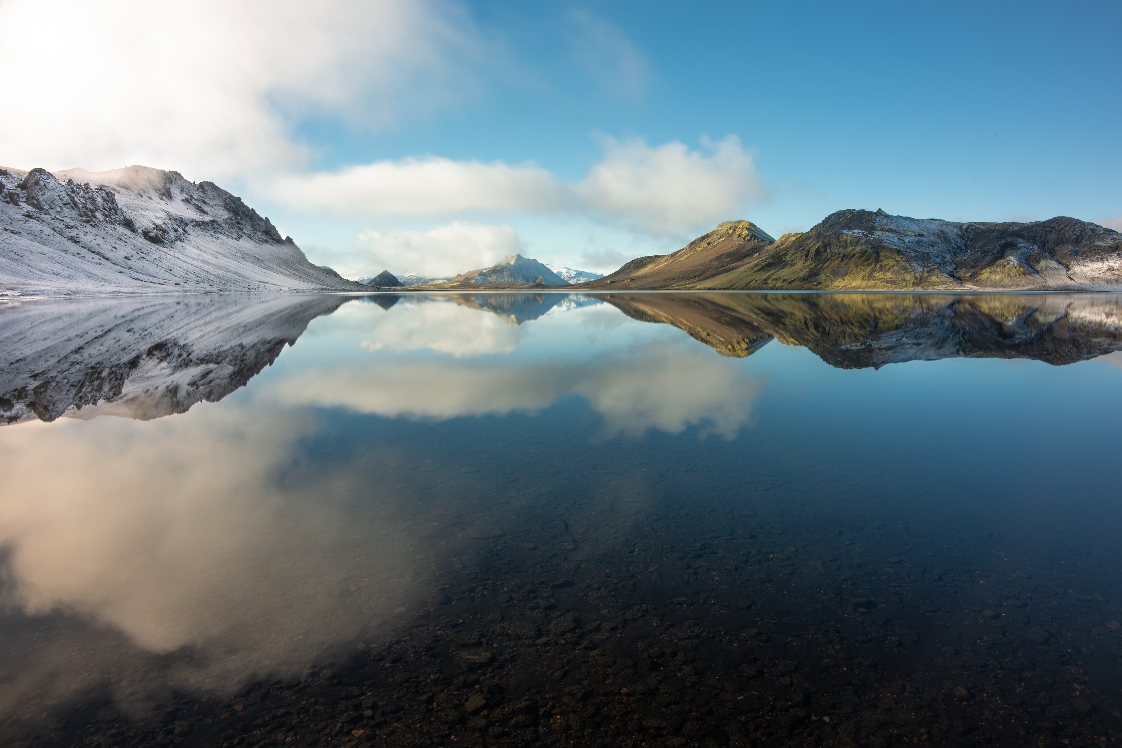 Álftavattn lake on a calm October day as autumn approaches