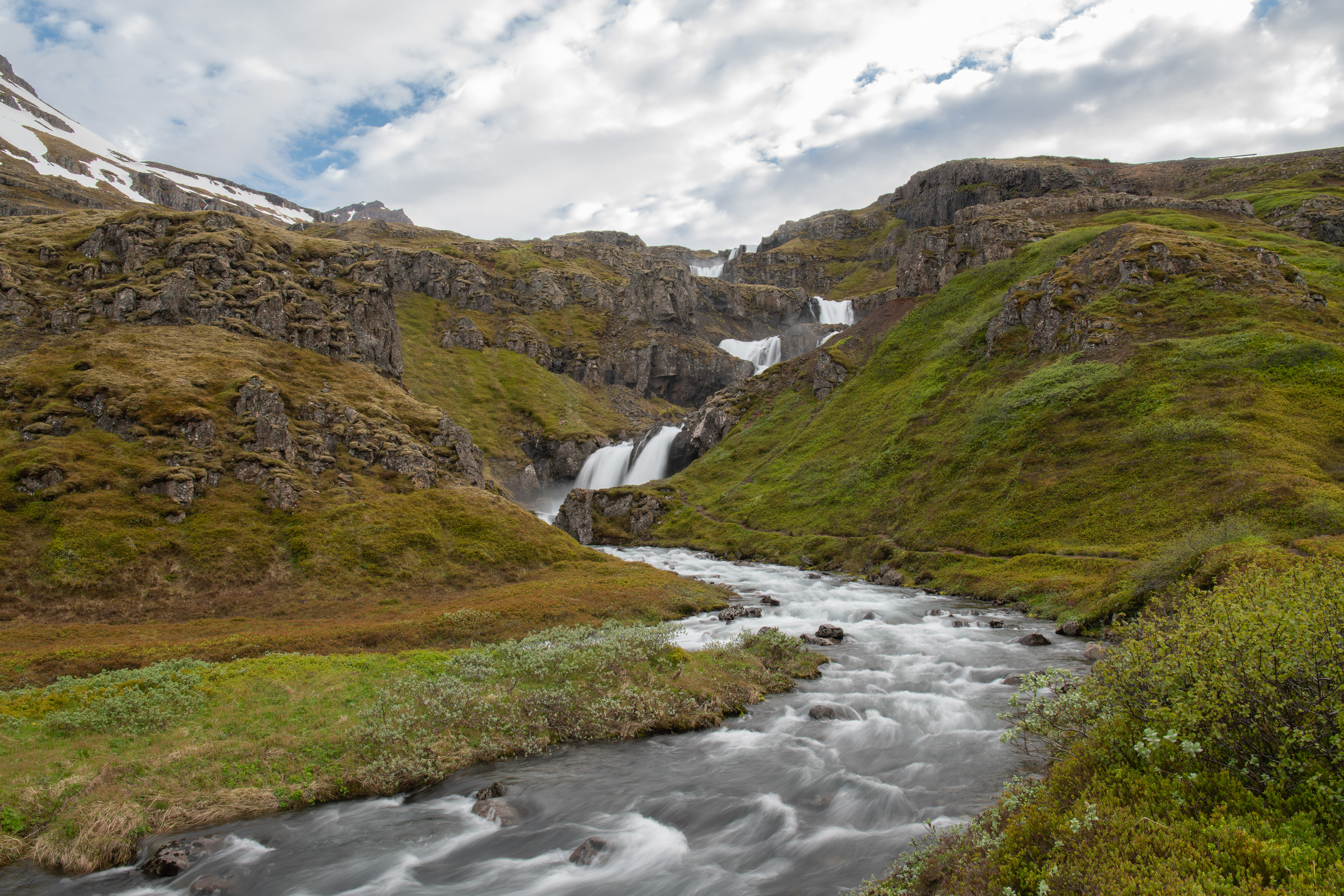 Klifbrekkufossar in Mjóifjörður fjord in the Eastern Region in Iceland