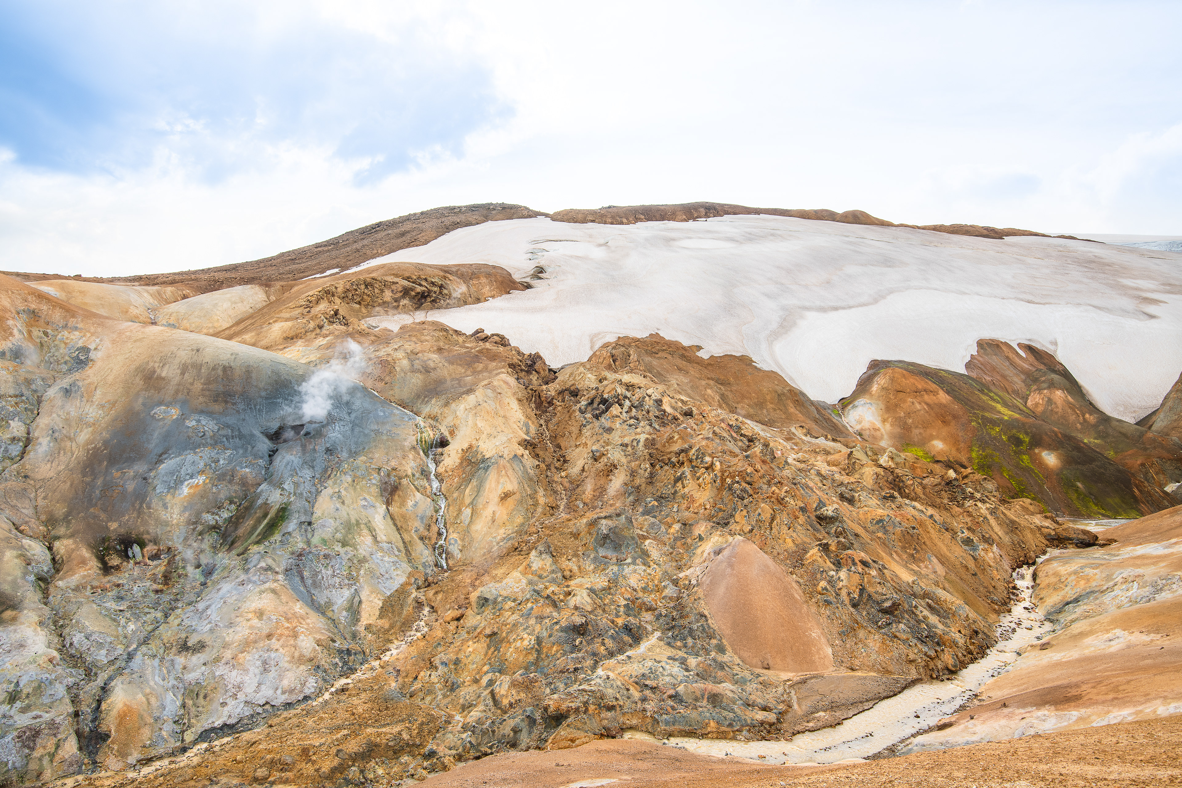 Hveradalir exotic landscape where ice metts the hot soil