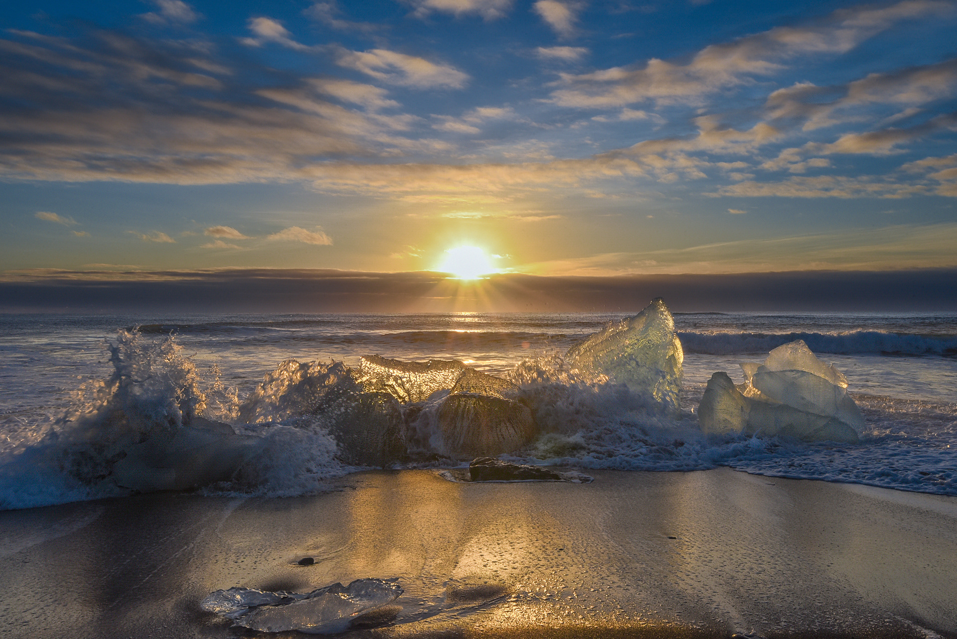 Sunrise at Diamond Beach in Iceland