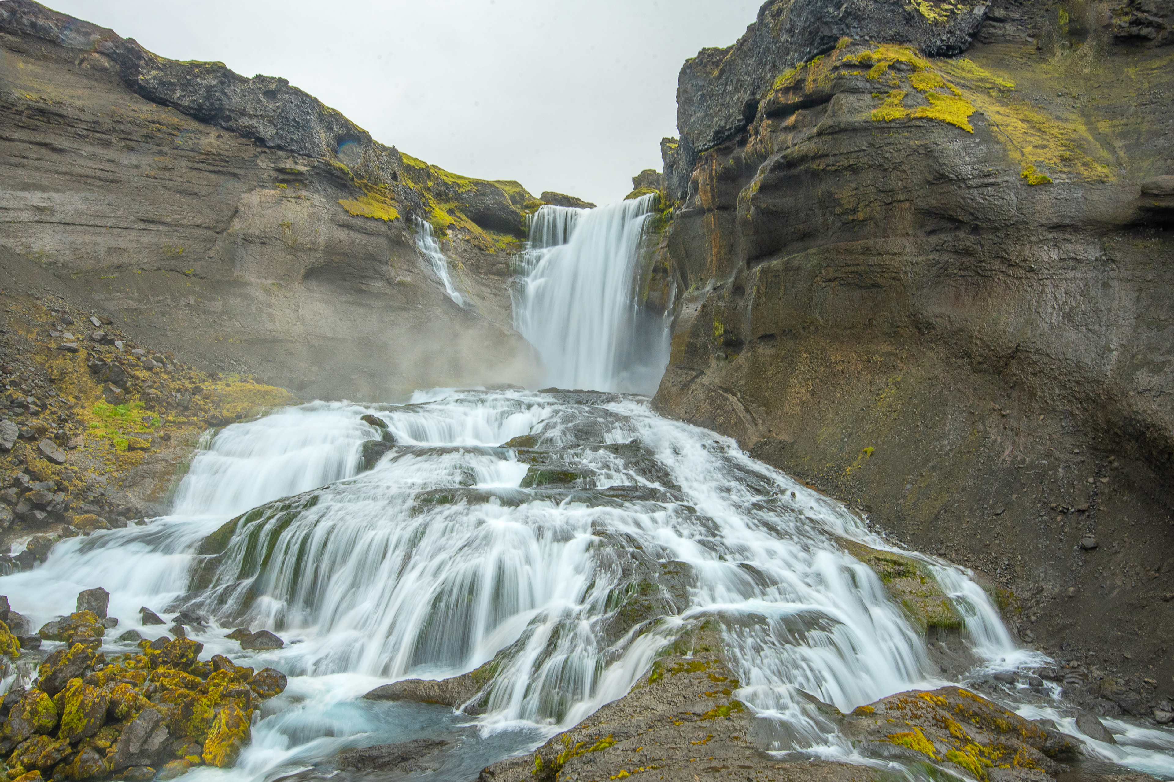 Upper part of Ófærufoss from the viewing panel 