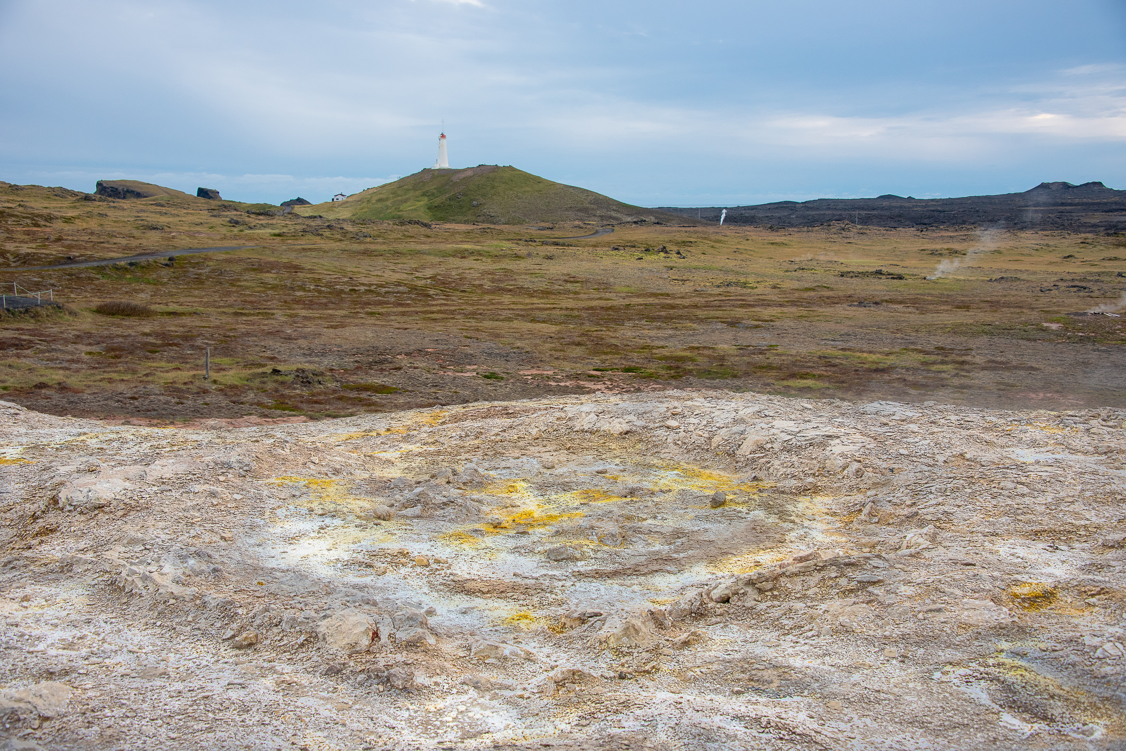 Gunnuhver mud pool and Reykjanes lighthouse