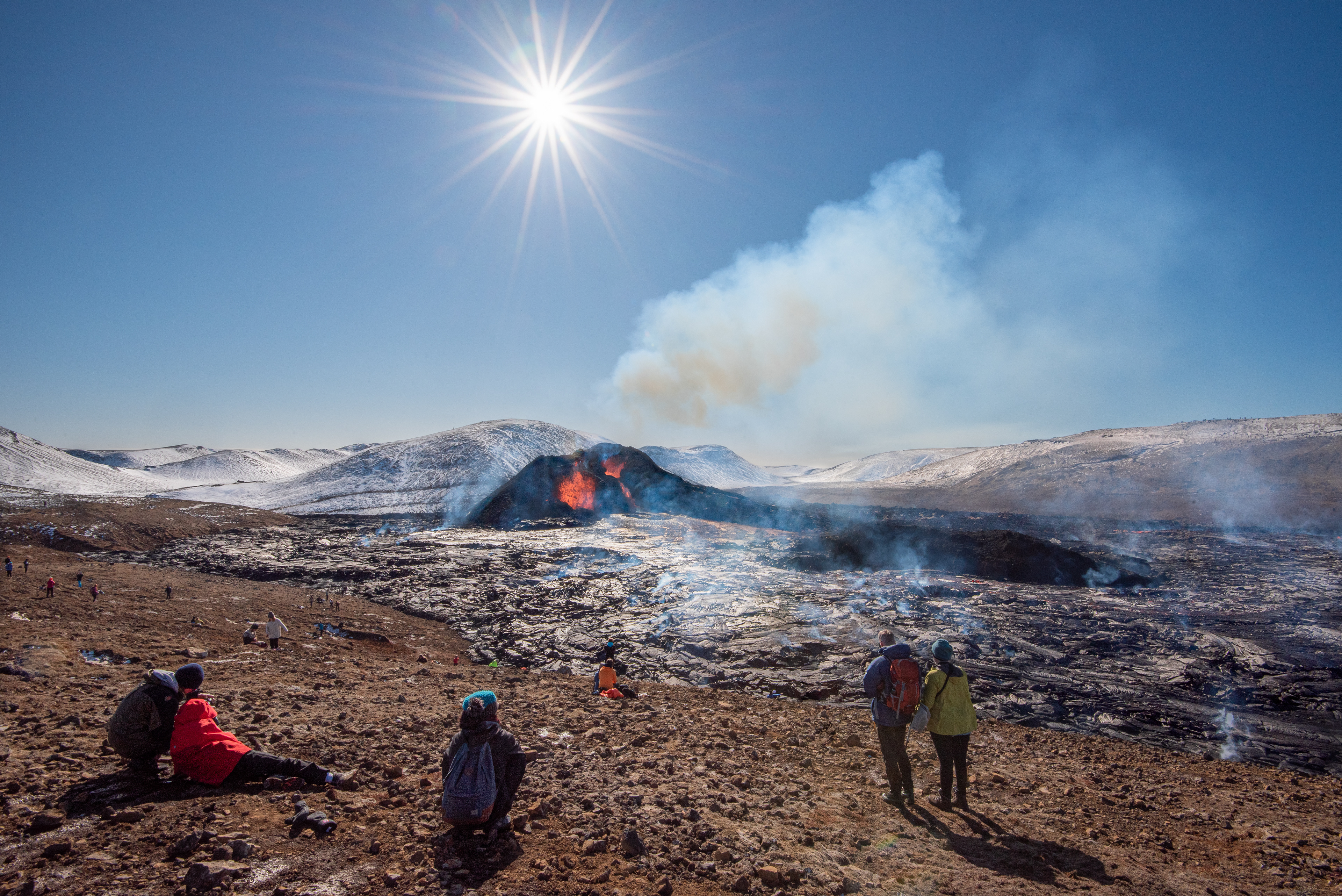 A relaxed day by the volcano at Geldingadalir by Mt. Fagradalsfjall