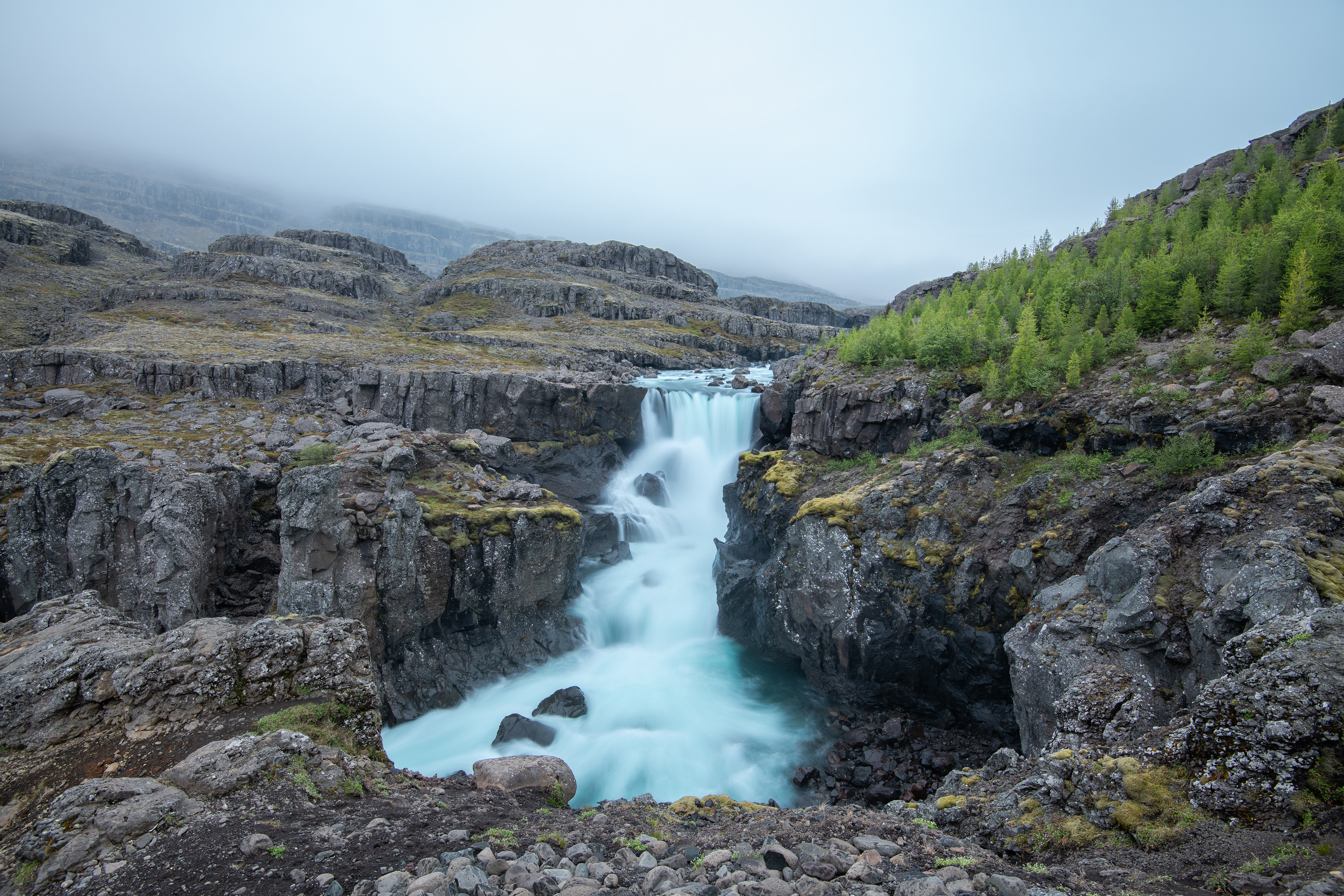 Nykurhylsfoss in the river Fossá is located near the Ring Road in Iceland in the East Region