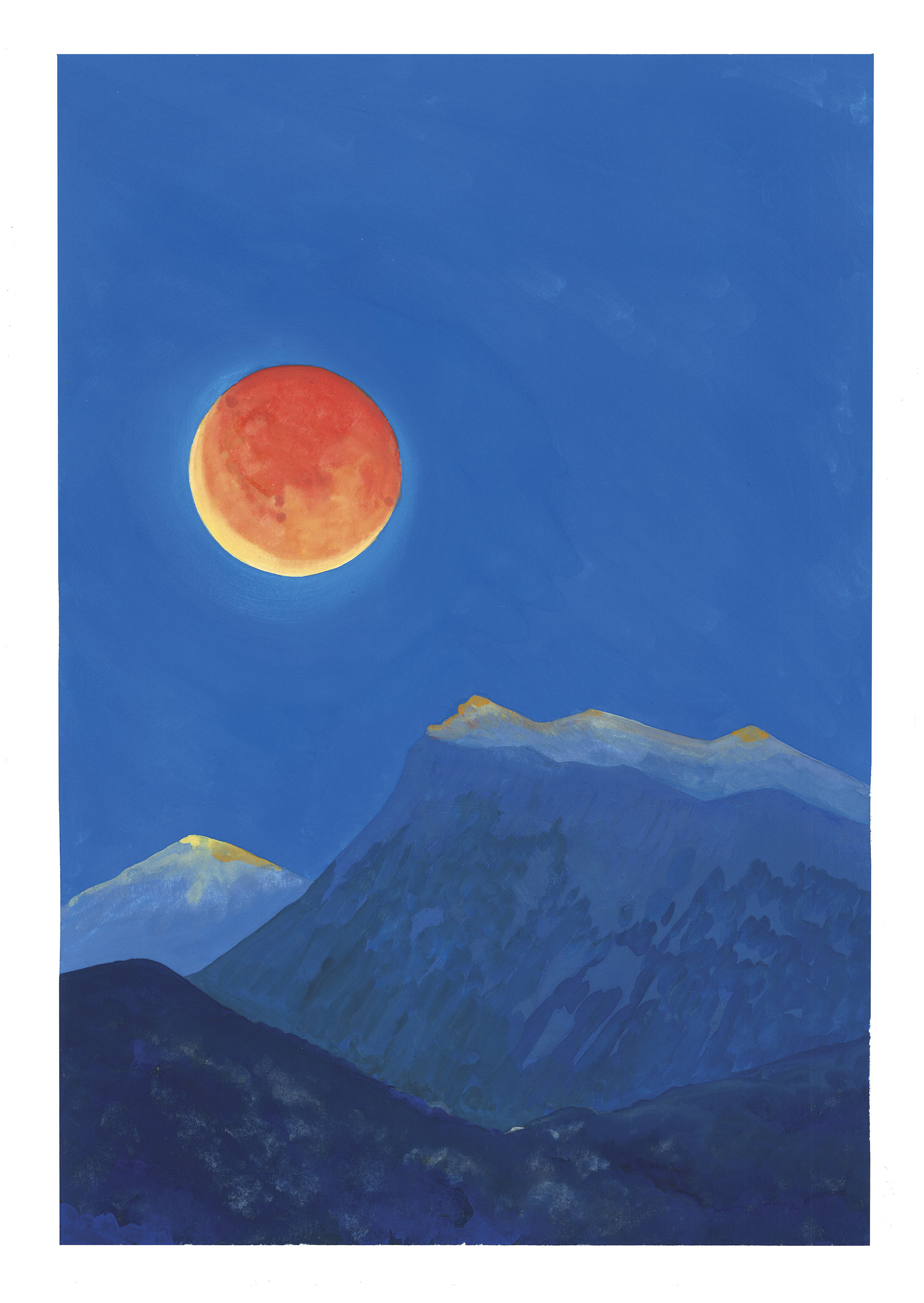 Lune rousse sur les Trois Becs 30X42 cm