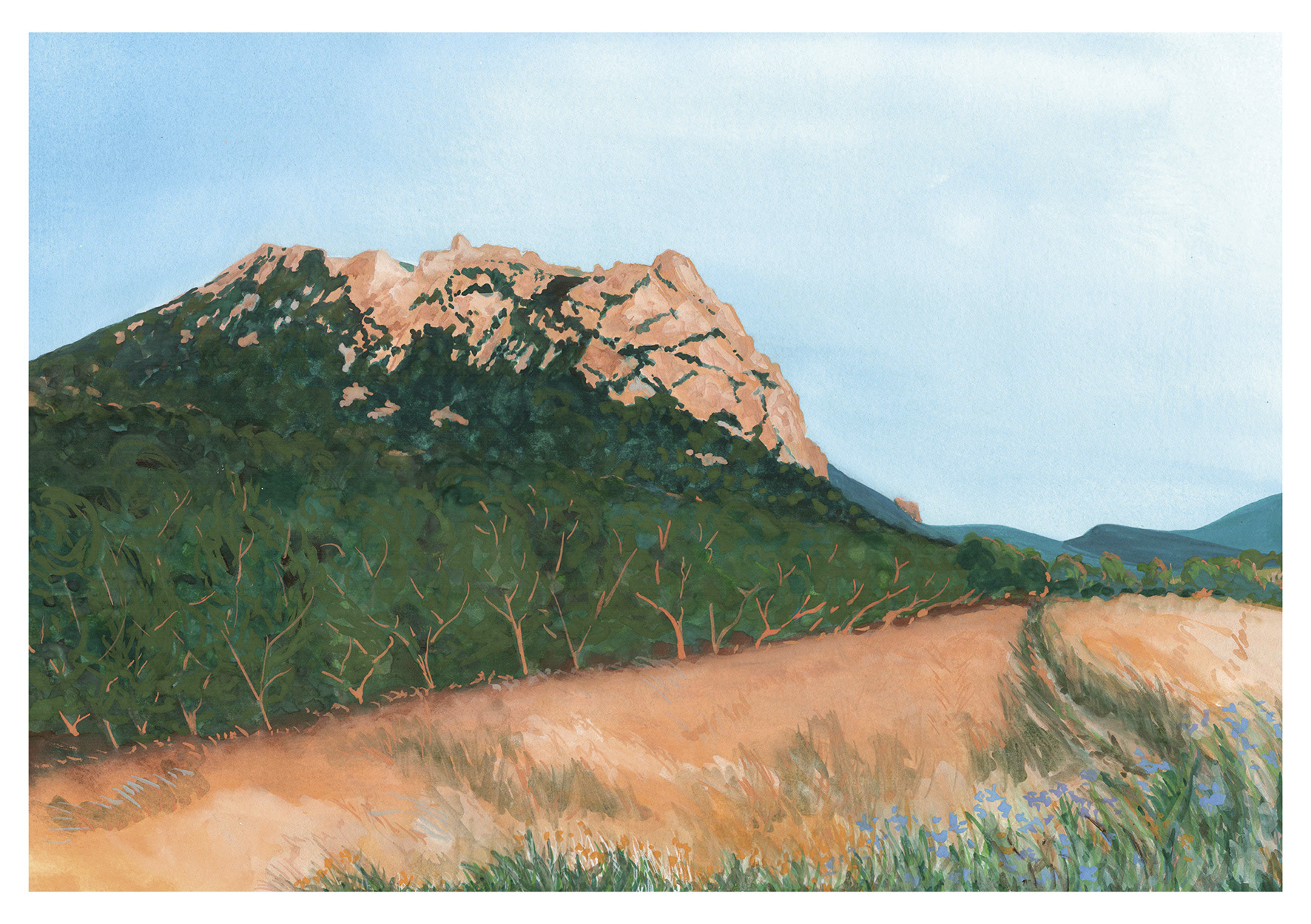 Pic de Bugarach, aquarelle,42X30 cm. 2025