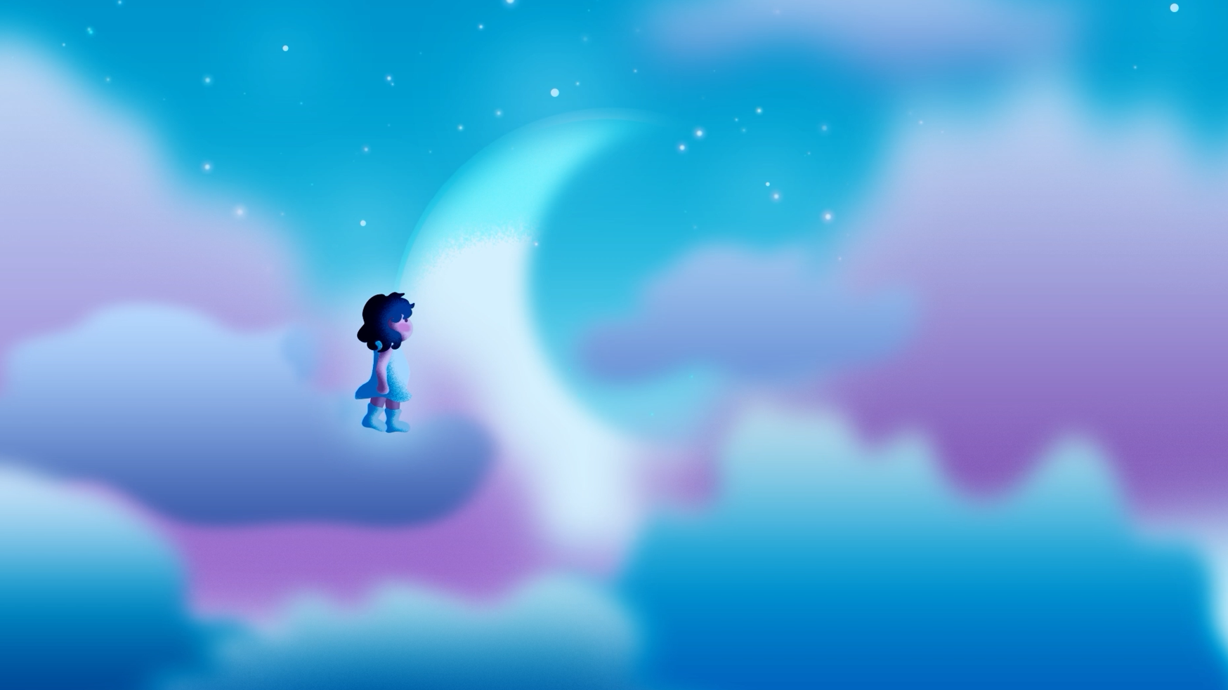 Girl walking on cloud