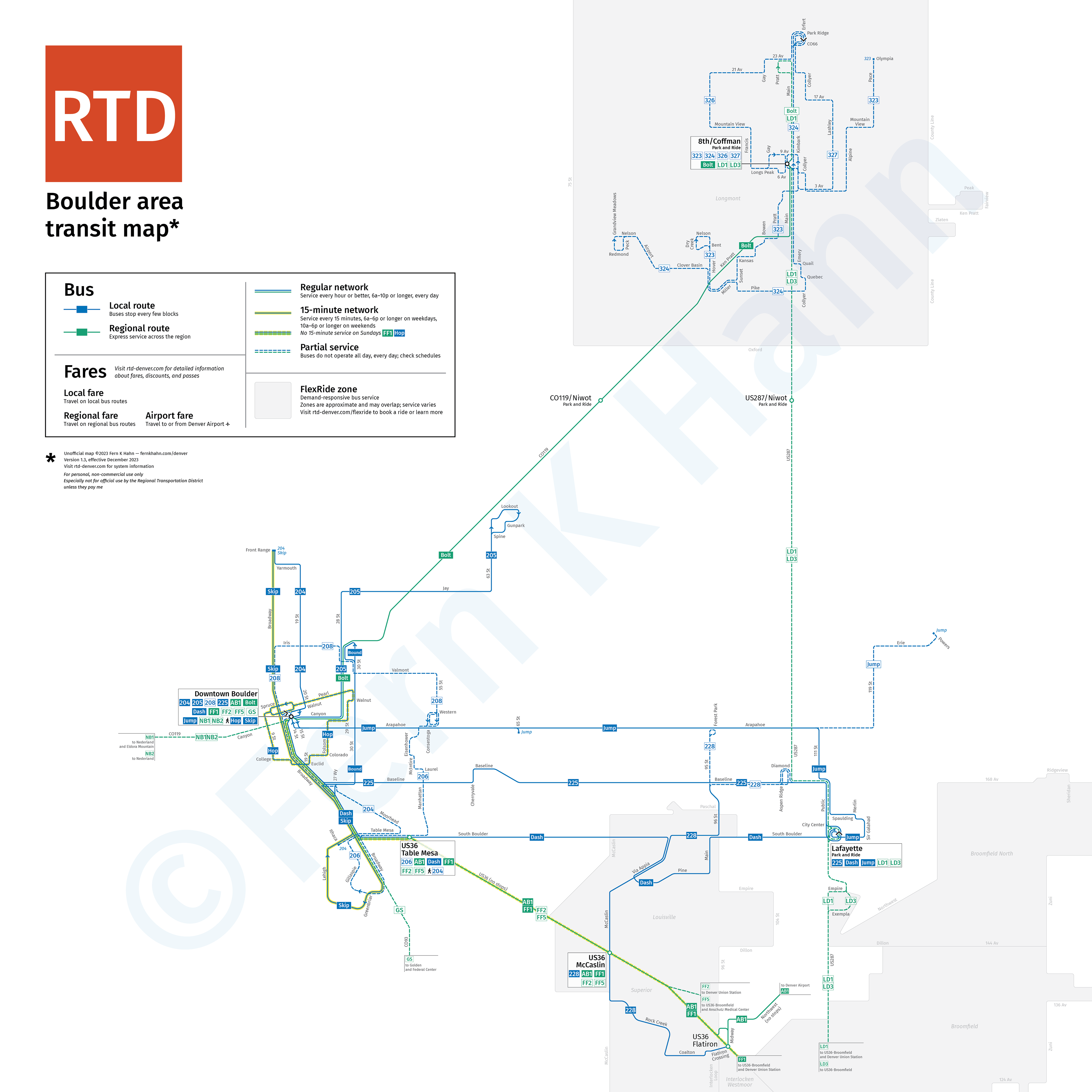 Boulder transit map effective December 2023
