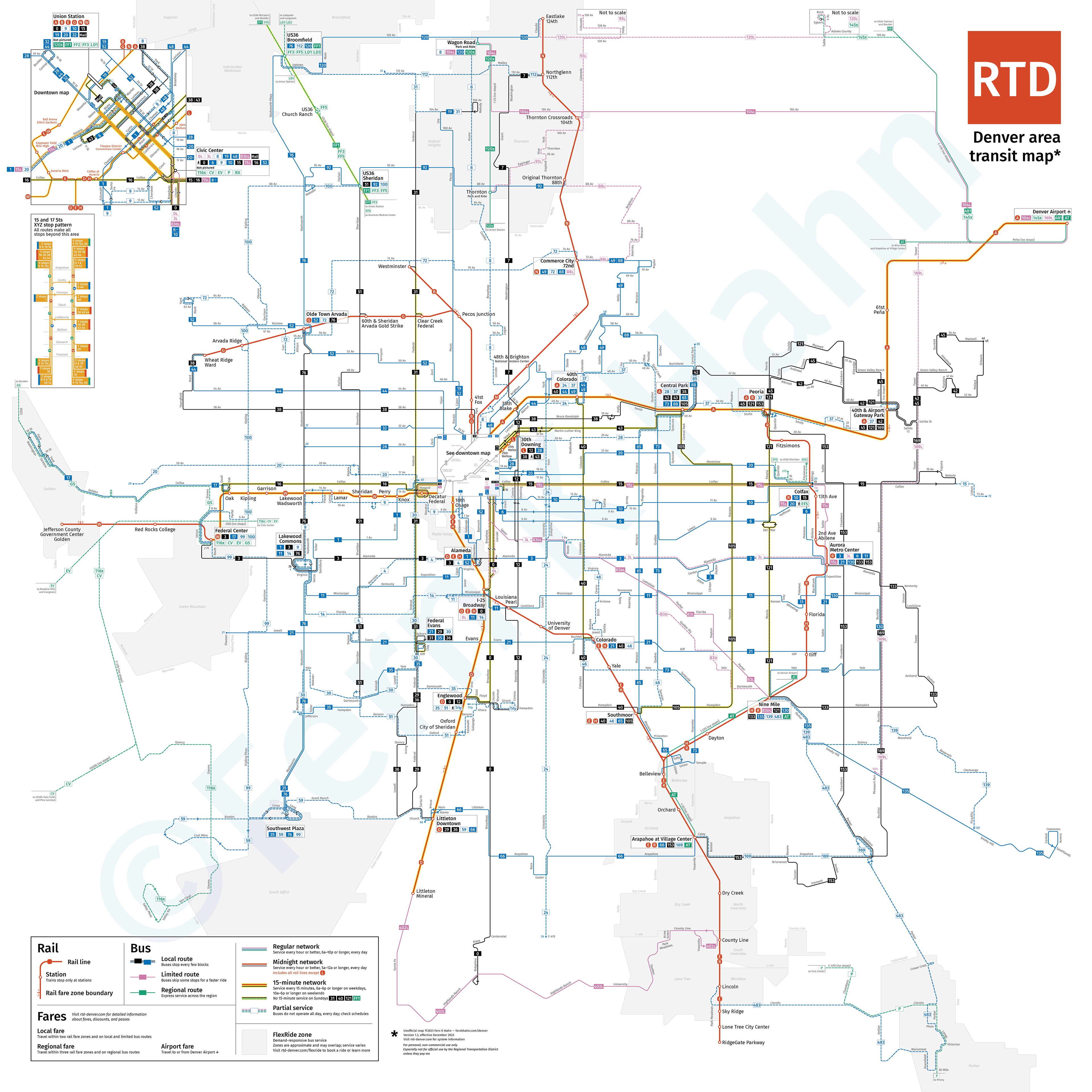Denver transit map effective December 2023