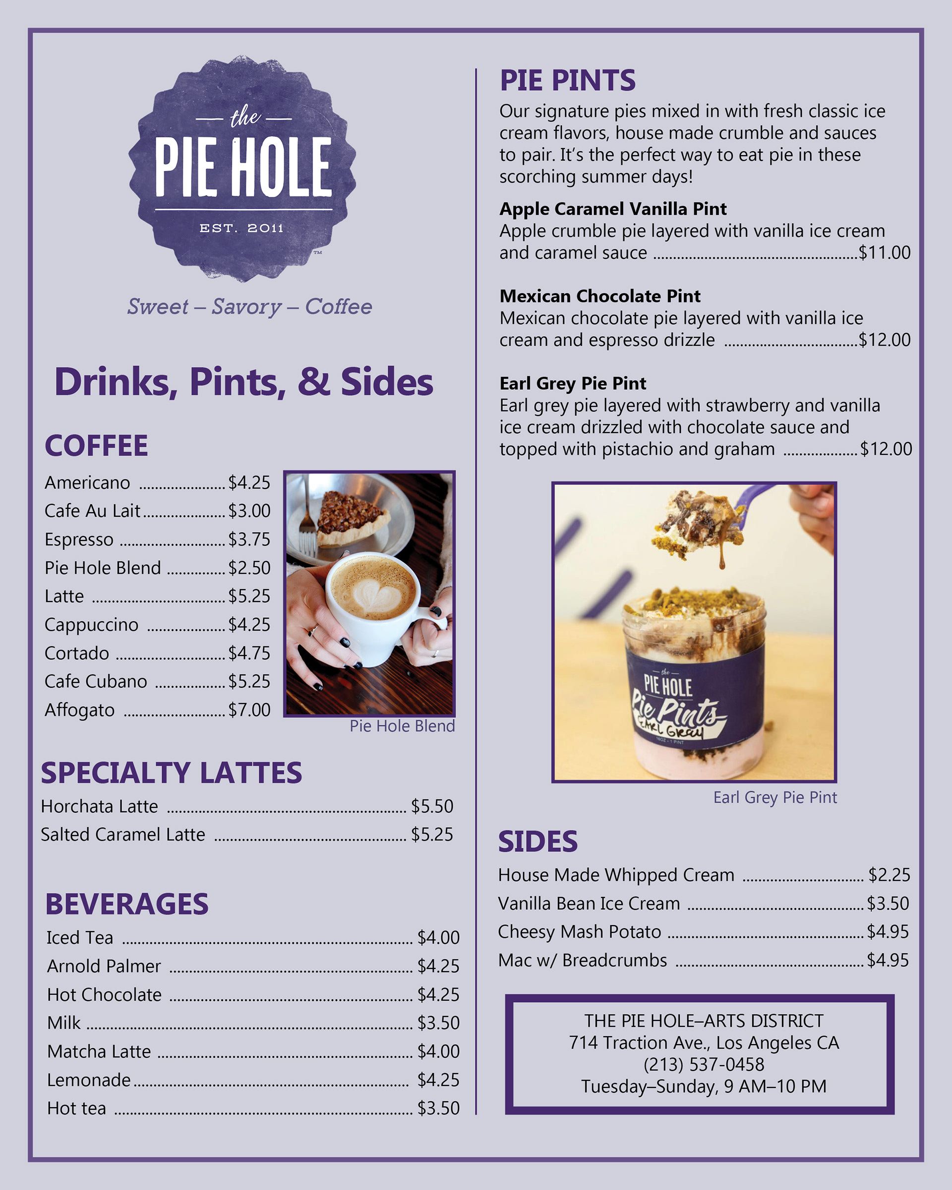 Pie Hole menu mock-up page 2