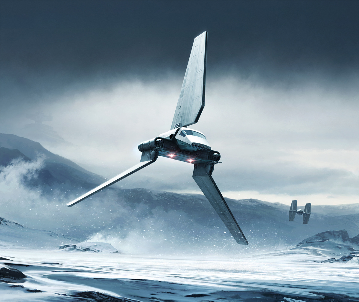 The North Ridge by Malcolm Tween Limited Edition officially licensed STAR WARS™ lithograph for Star-Wars-Celebration 2020 Hoth Imperial Shuttle in snow with fallen ATAT