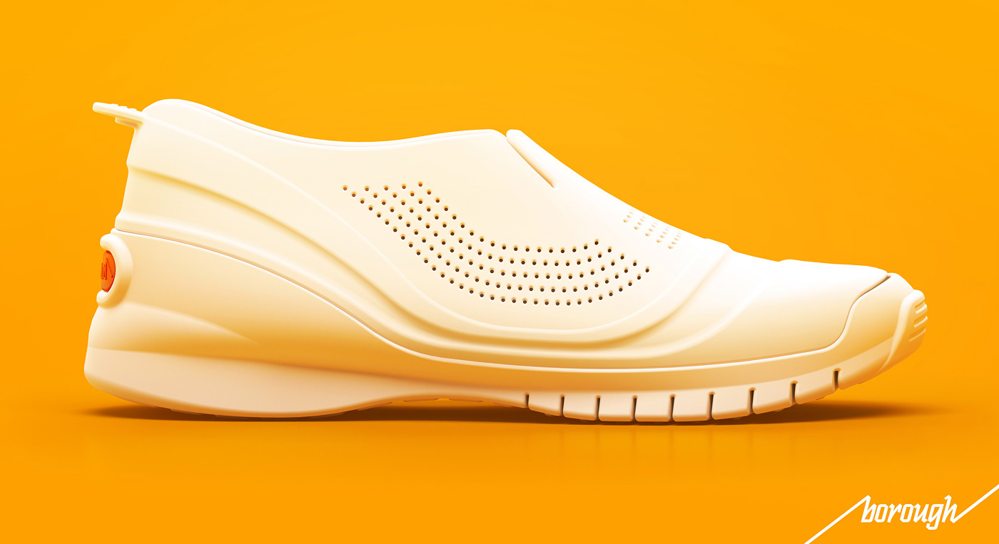 White side view of Borough 3D Printed shoe concept by Cisco artwork by Malcolm Tween and Digital Progression