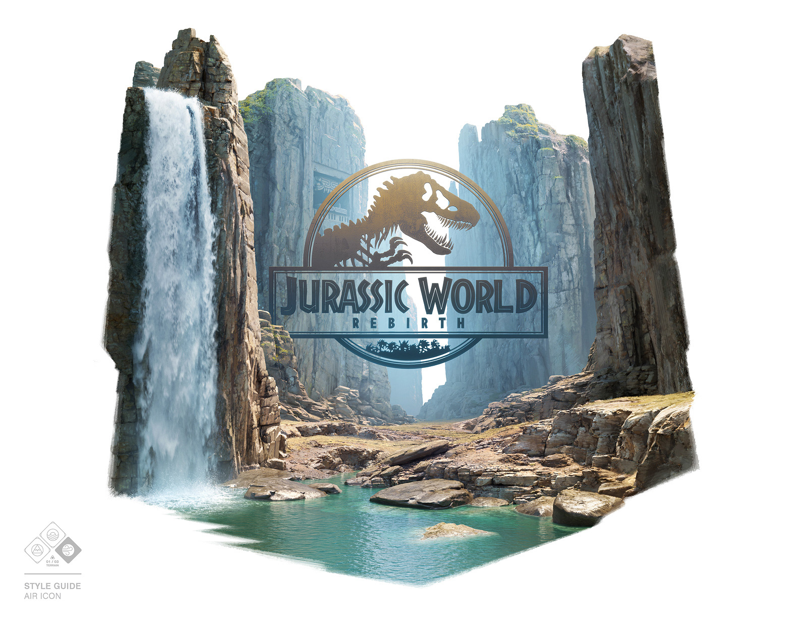 Malcolm Tween | Modular layered style guide assets for Jurassic World Rebirth. Valley / Air Badge Icon