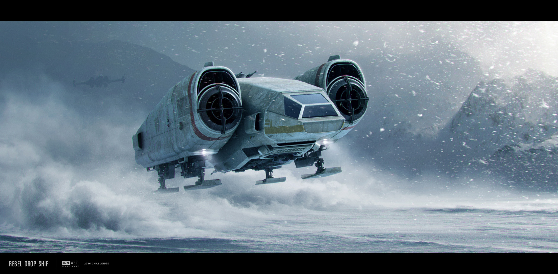 Malcolm Tween concept art for the STAR WARS ILM Art Department Challenge. A Rebel dropship lands in a fierce winter storm.