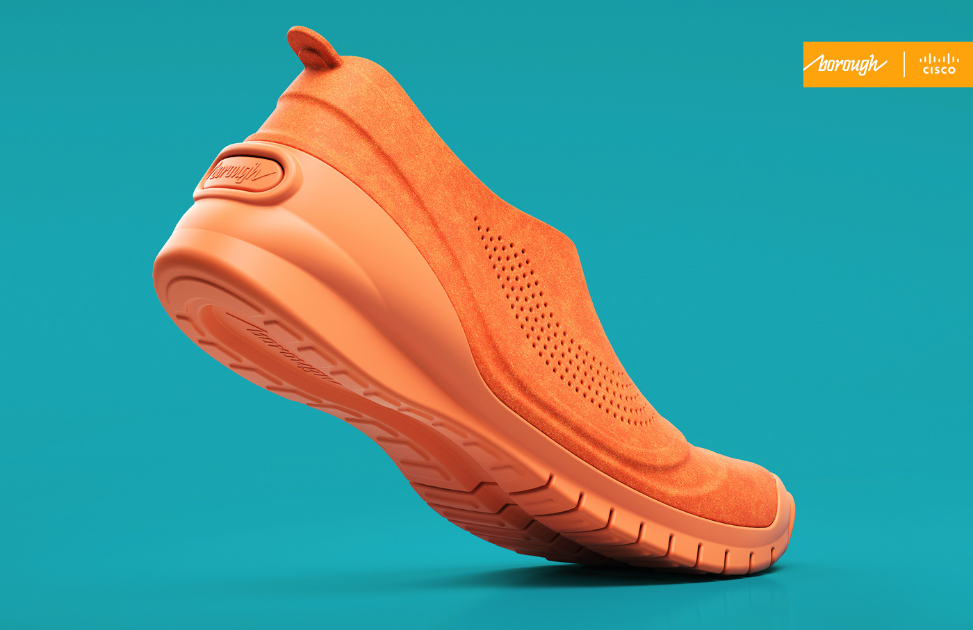 Orange Borough 3D Printed shoe concept by Cisco artwork by Malcolm Tween and Digital Progression