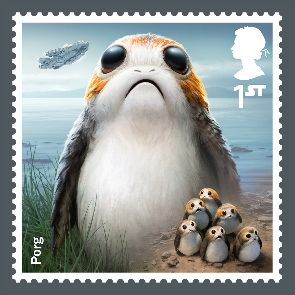 Royal Mail STAR WARS stamp 2017 by Malcolm Tween Porg