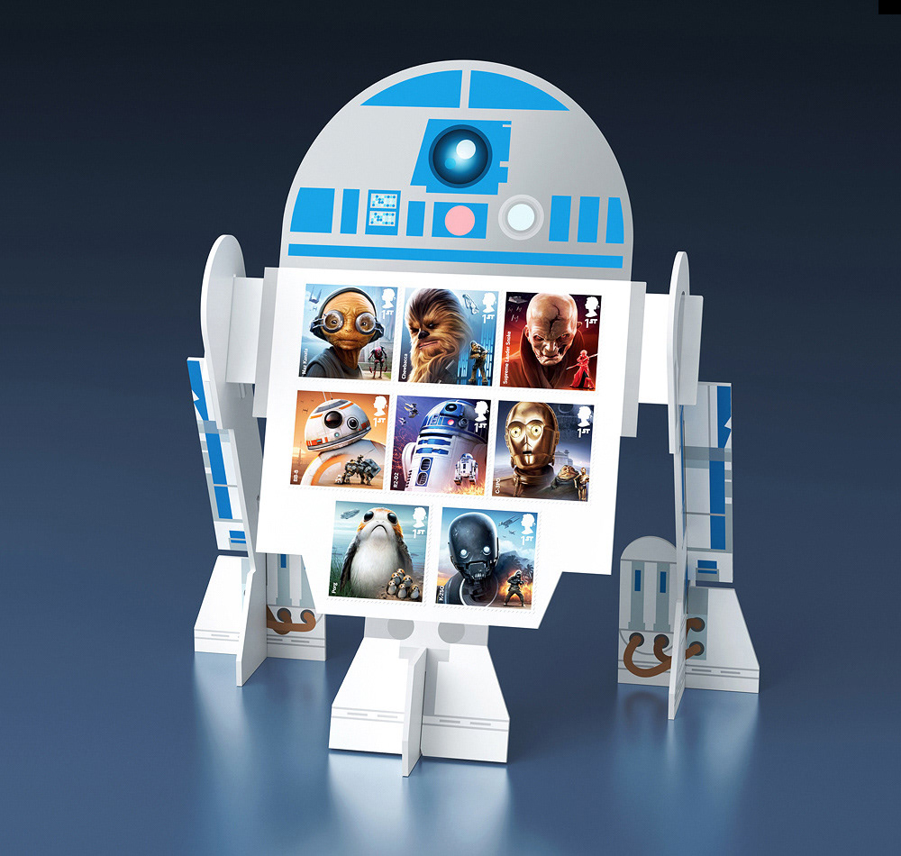 Royal Mail STAR WARS stamp 2017 by Malcolm Tween R2-D2 stand