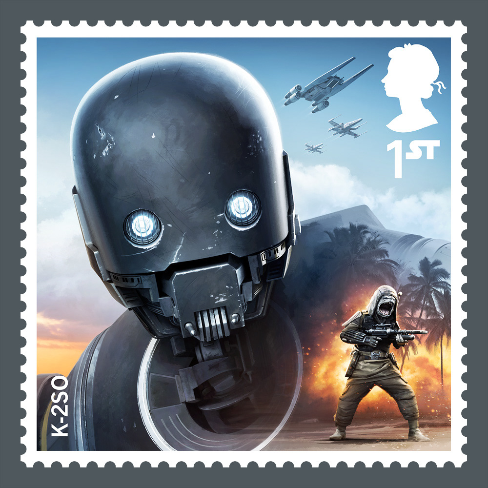Royal Mail STAR WARS stamp 2017 by Malcolm Tween K-2SO